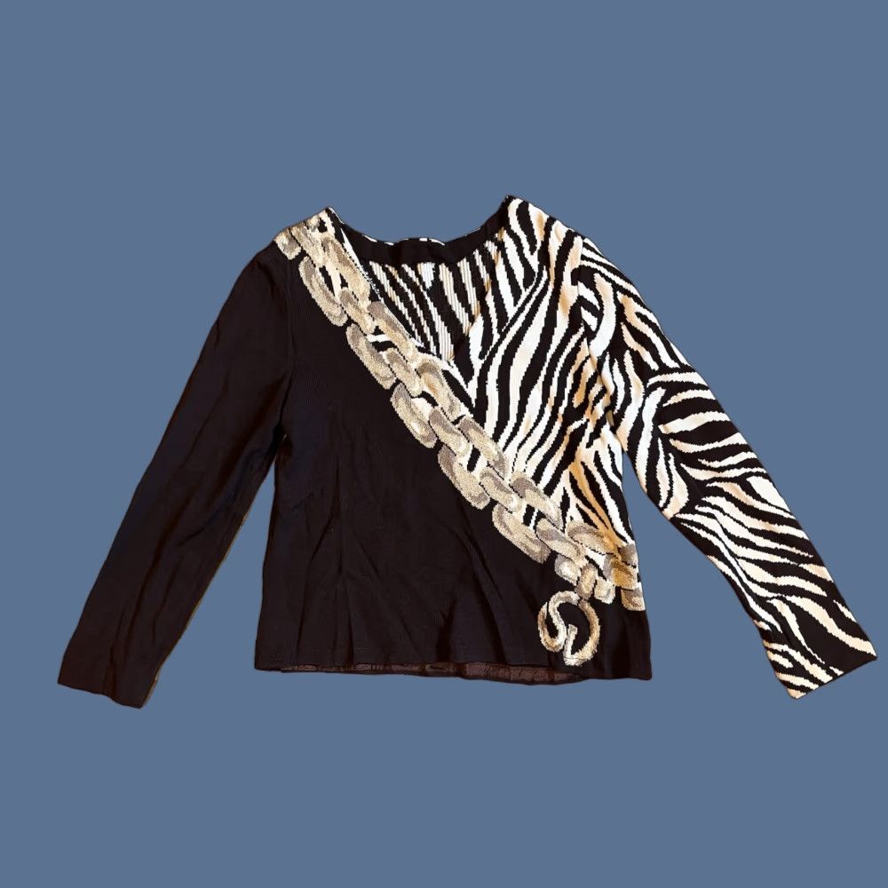 St. John VINTAGE St. John Santana Knit Zebra Chain Sweater Women's P Brown Cardigan Knit Zebra Pattern Fall Winter Size S / US 4 / IT 40 - 1 Thumbnail