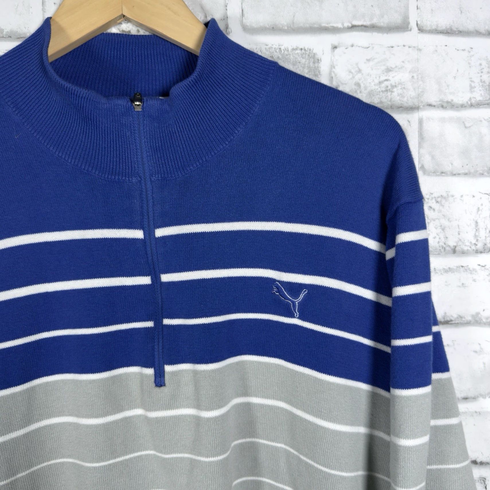 Puma PUMA Striped Casual Golf Quarter Zip Sweater Pullover Mens Size L Size US L / EU 52-54 / 3 - 2 Thumbnail