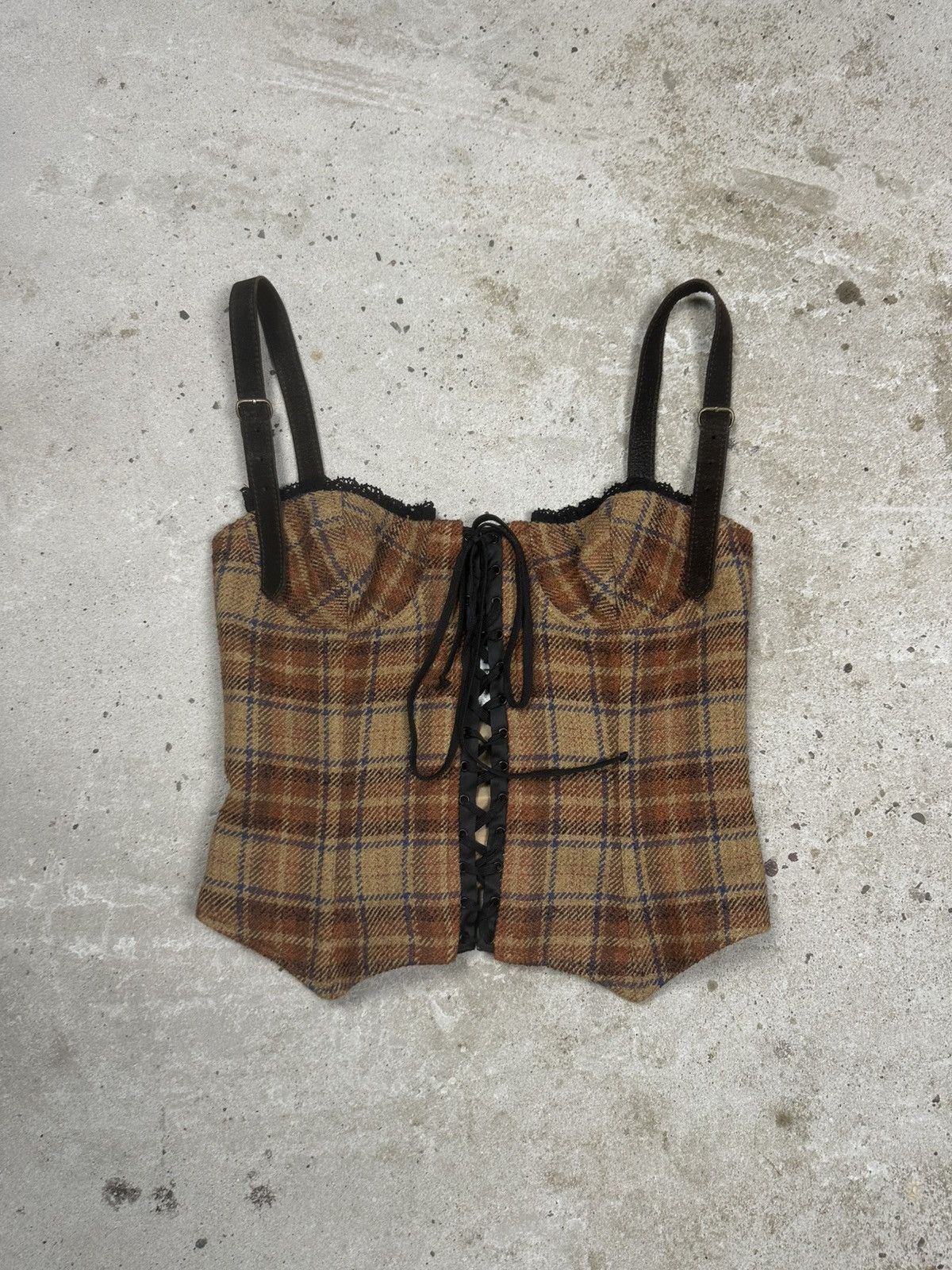 Dolce & Gabbana Dolce & Gabbana FW 2002 Wool Brown Tartan Runway Corset Size S / US 4 / IT 40 - 2 Thumbnail