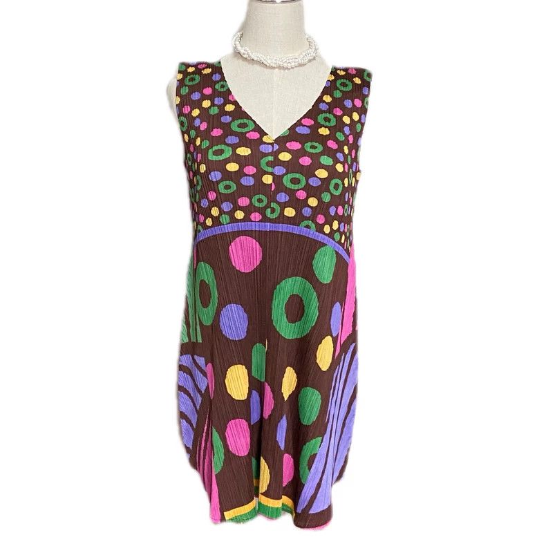 Issey Miyake Issey Miyake size:3 Colorful polka dot donut V-neck dress Size M / US 6-8 / IT 42-44 - 2 Thumbnail