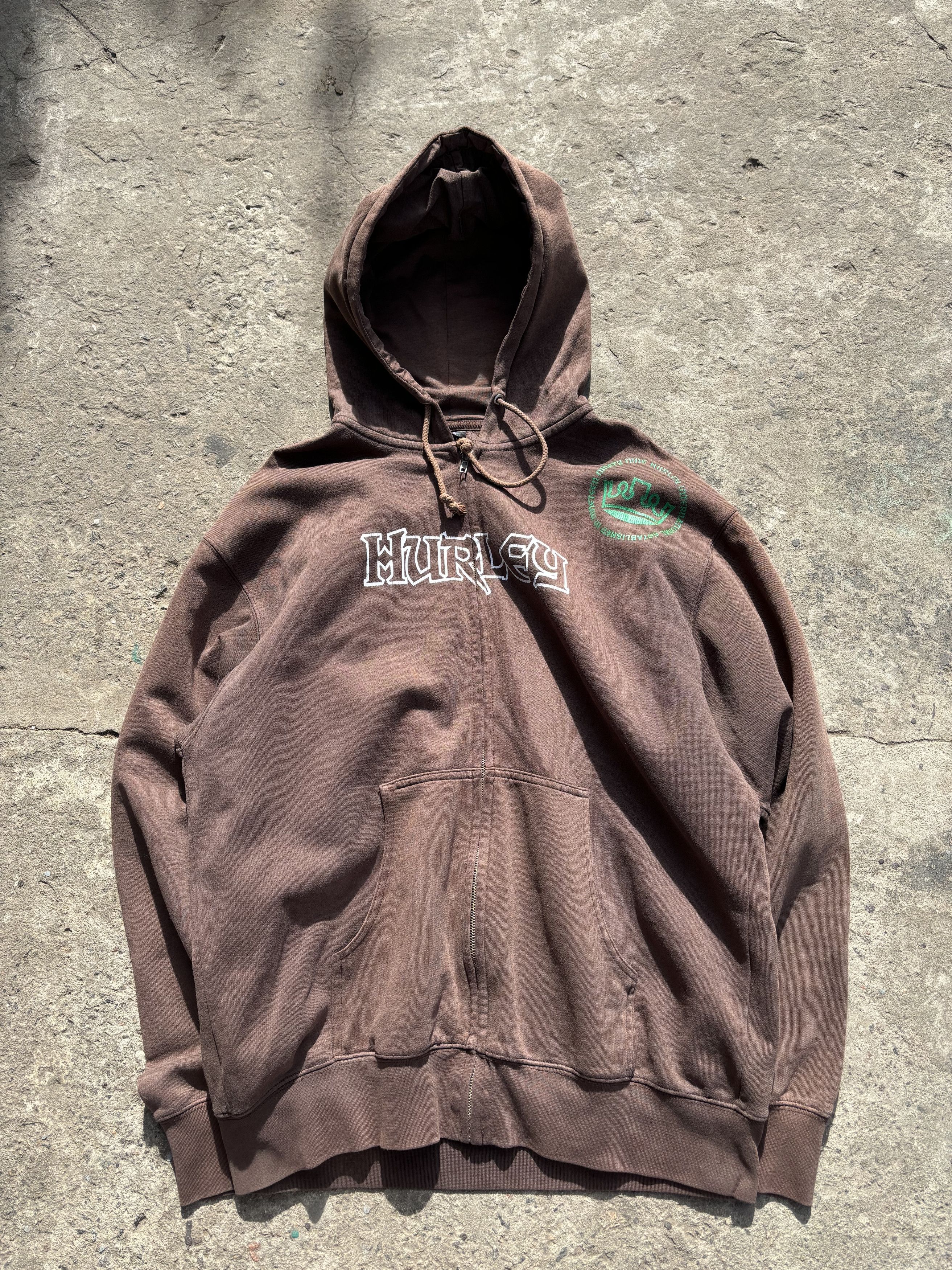 Hurley × Vintage Vintage Faded Hurley Mocha Brown Streetwear Hoodie Size US L / EU 52-54 / 3 - 2 Thumbnail