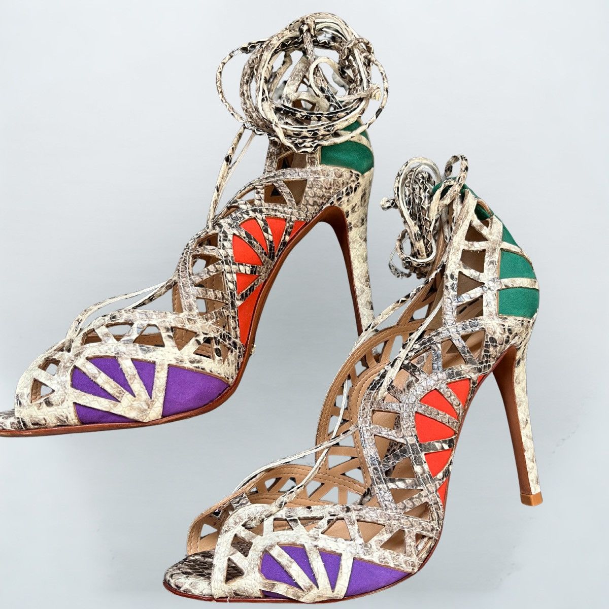 SCHUTZ Schutz Multicolor Snakeskin Lace-Up Heels – Women’s US 8.5 Size US 8.5 / IT 38.5 - 1 Thumbnail