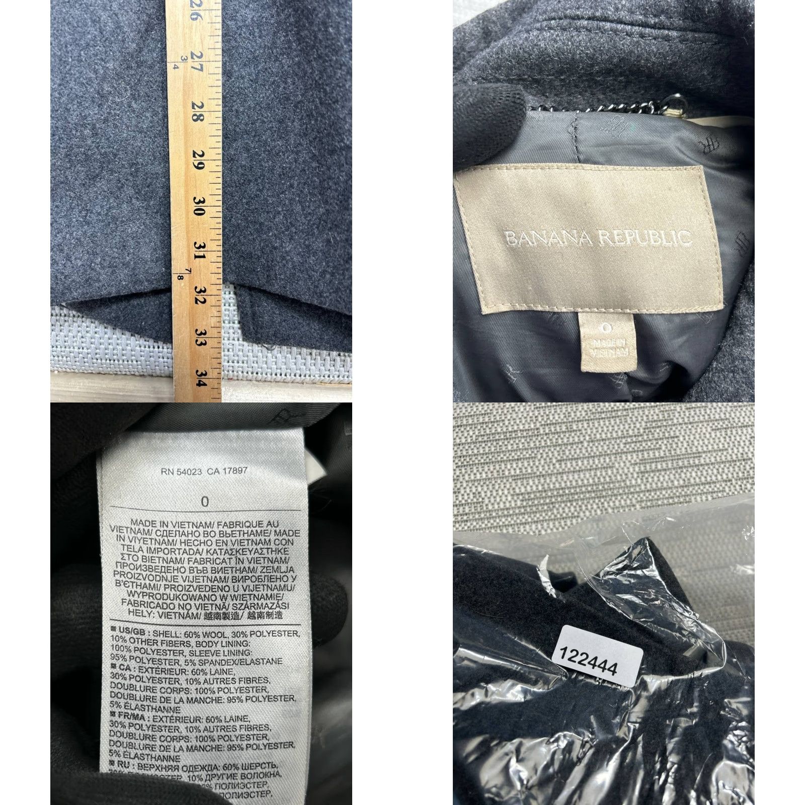 Banana Republic VINTAGE Banana Republic Trench Coat Womens 0 Gray Wool Belted Waist Single Breasted Size XS / US 0-2 / IT 36-38 - 8 Thumbnail