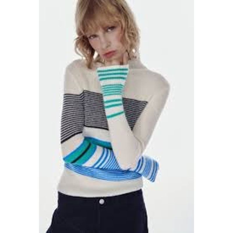 Zara Zara soft knit stripe funnel neck sweater size XL Size XL / US 12-14 / IT 48-50 - 2 Thumbnail