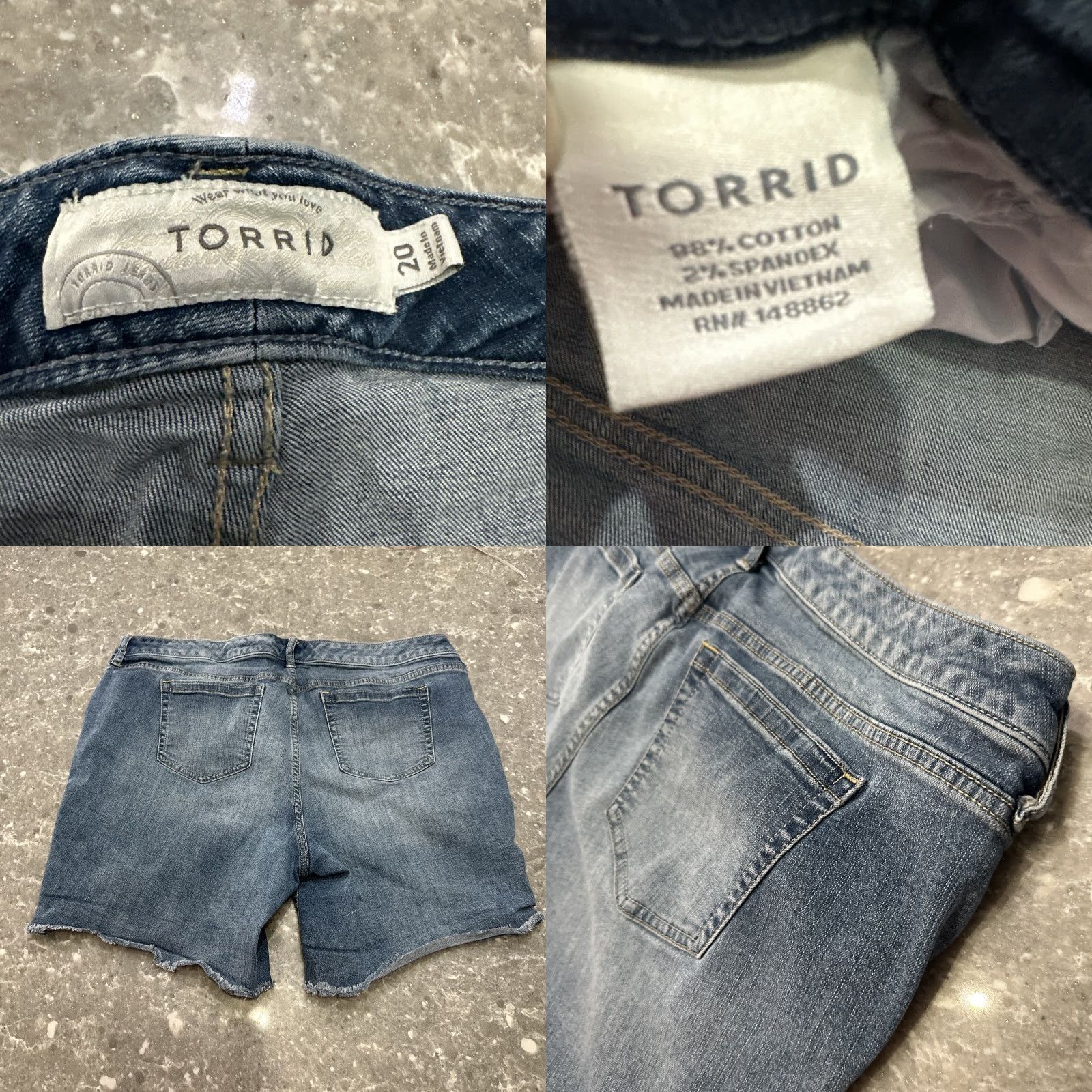 Torrid Torrid Denim Shorts Cut-Off Distressed High Rise 18 Plus Blue 98% Cotton 2% Spandex Casual Size 40" / US 18 - 8 Thumbnail