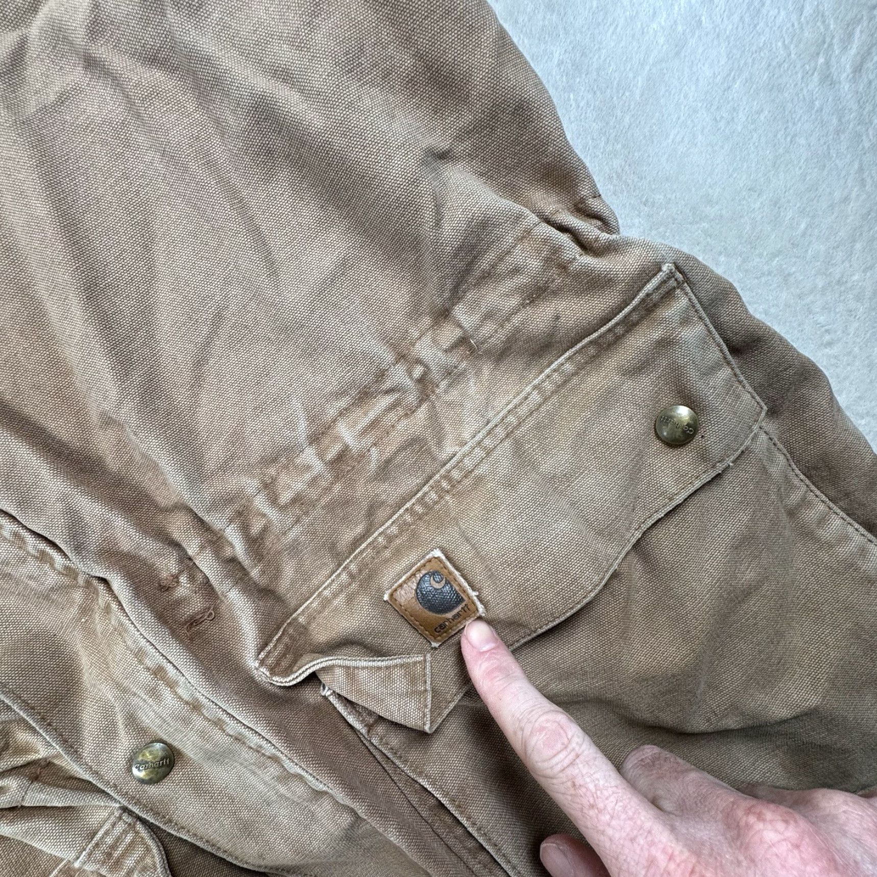 Carhartt VINTAGE Carhartt Ranch Hand Cattle Roper Coat Men's L Workwear Canvas Tan Grunge 90s Distressed Pocket Sherpa Lining Size US L / EU 52-54 / 3 - 6 Thumbnail