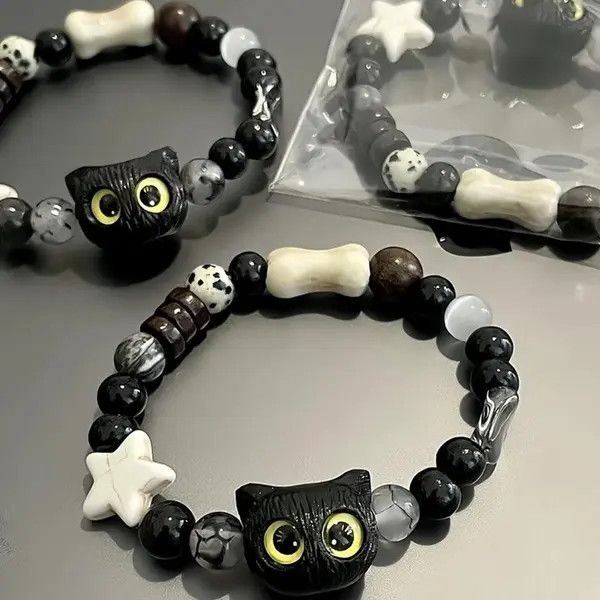 Jewelry Natural stone black cat bracelet Size ONE SIZE - 3 Thumbnail