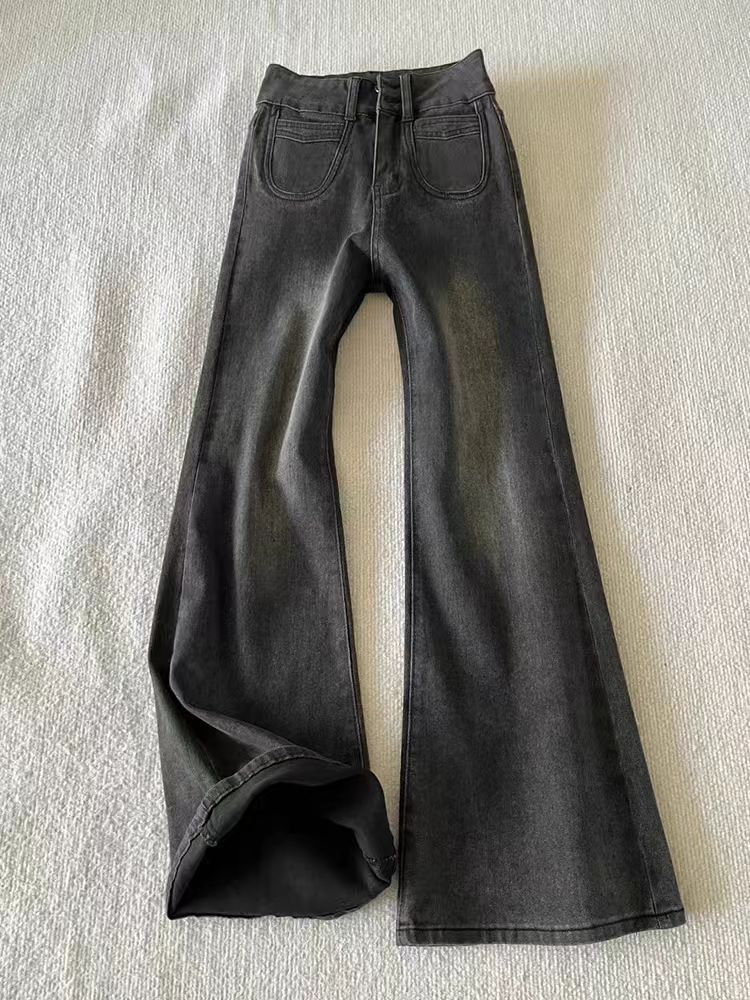 Japanese Brand × Jean Street Y2K vintage washed black baggy micro flare jeans Size US 30 / EU 46 - 2 Thumbnail