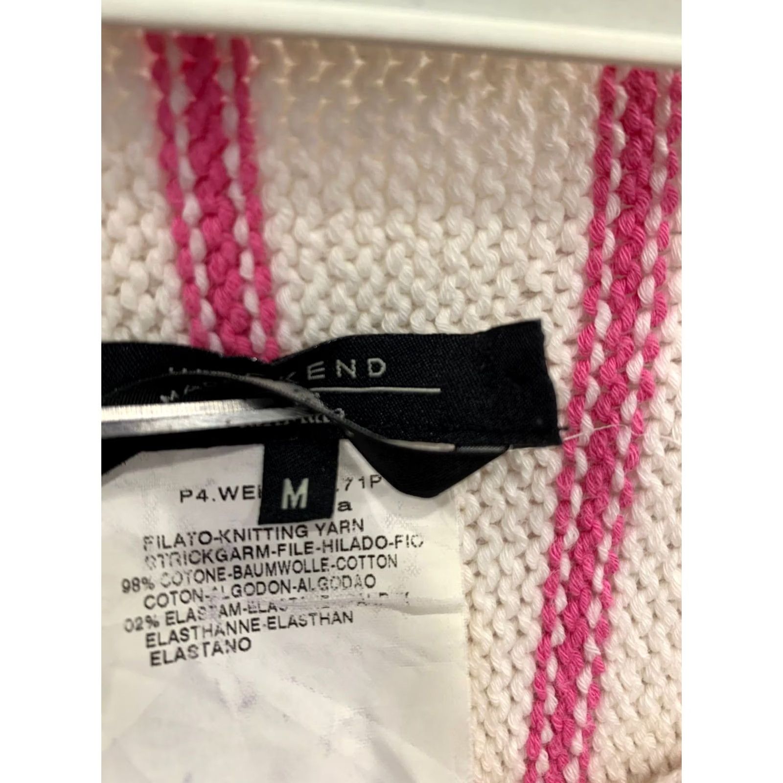 Vintage Weekend Max Mara Knit Sweater Pink Stripe White, Cotton Blend, Italy, M, Women, Pullover, 98% Cotton 2% Elastane, Stripe Pattern Size M / US 6-8 / IT 42-44 - 4 Thumbnail