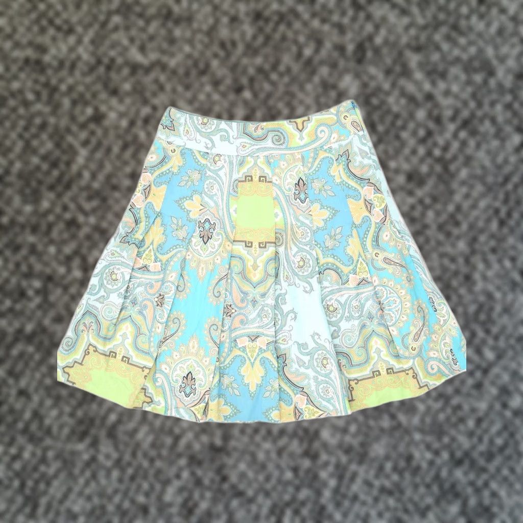 J.Crew J. CREW Womens Pleated Skirt Blue Cotton XS US 2 W27 Crazy Pattern OZ03 Size 26" / US 2 / IT 38 - 1 Thumbnail