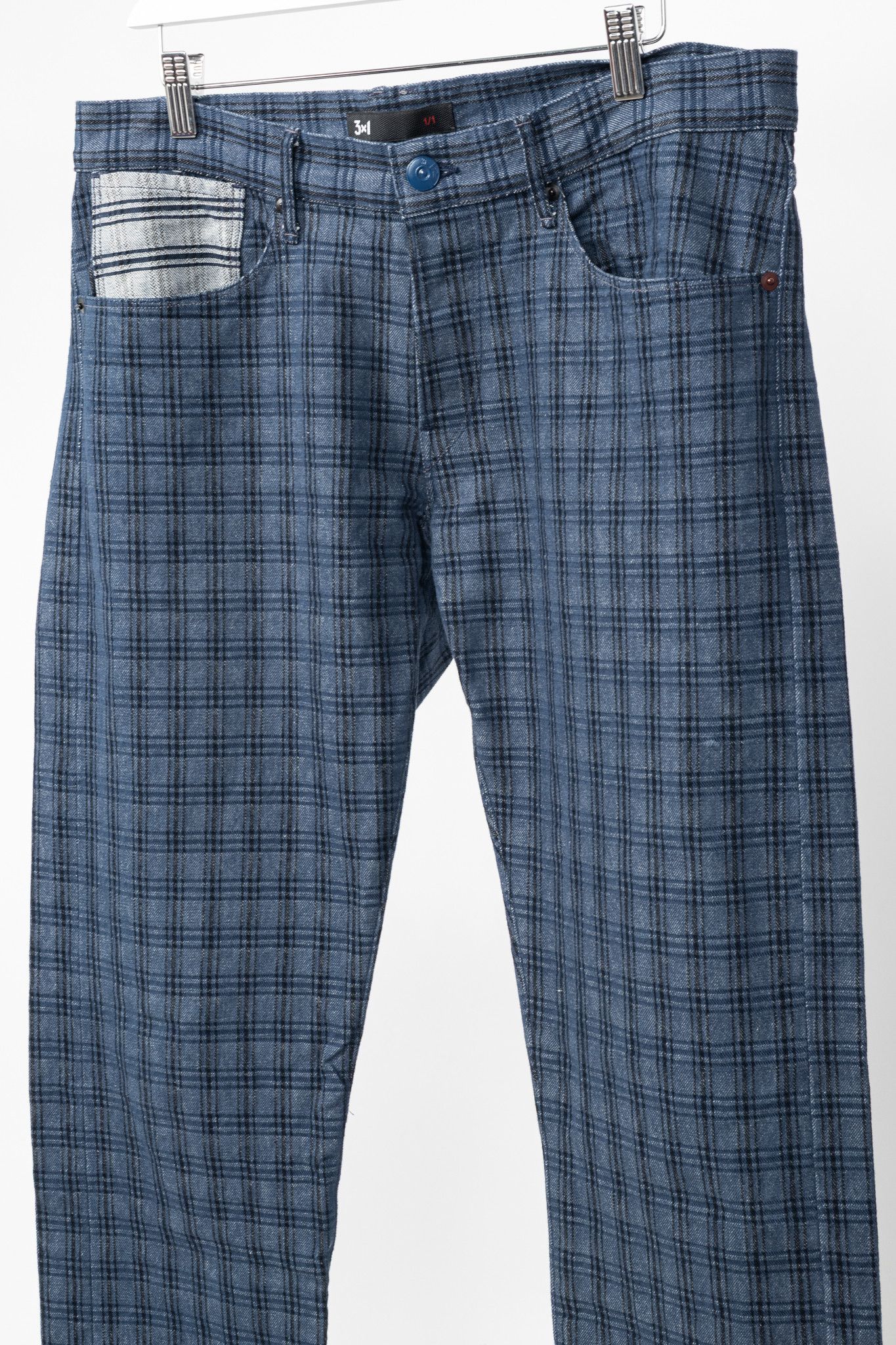 3x1 3x1 M4 Blue Plaid Slim 5-Pocket Jeans Size US 34 / EU 50 - 3 Thumbnail