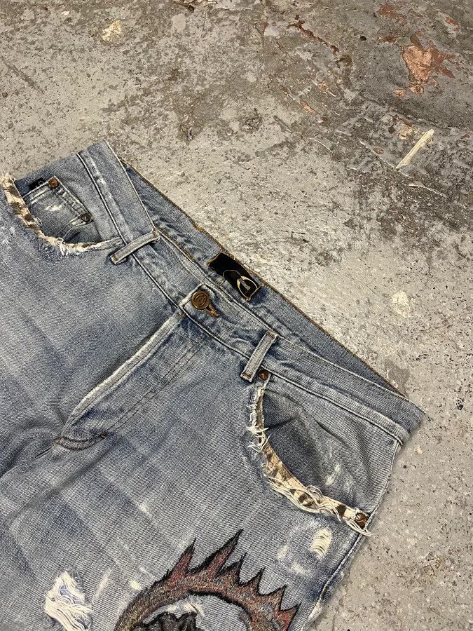 Just Cavalli SS2007 Cavalli Blue Distressed Tiger Denim Jeans Size US 32 / EU 48 - 6 Thumbnail