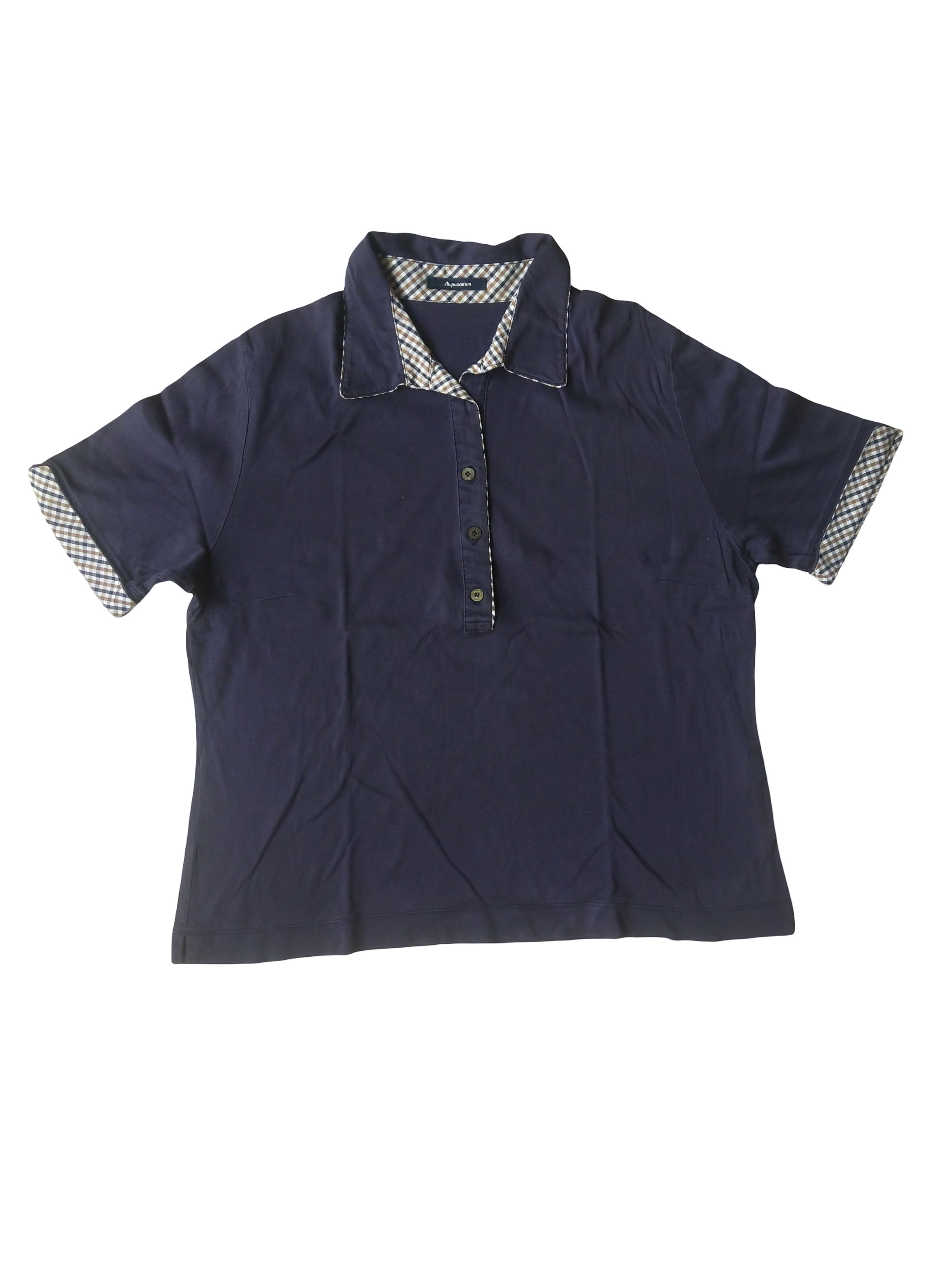 Aquascutum Vintage Aquascutum Japan Navy Polo Shirt Club Check Collar Size M / US 6-8 / IT 42-44 - 1 Thumbnail