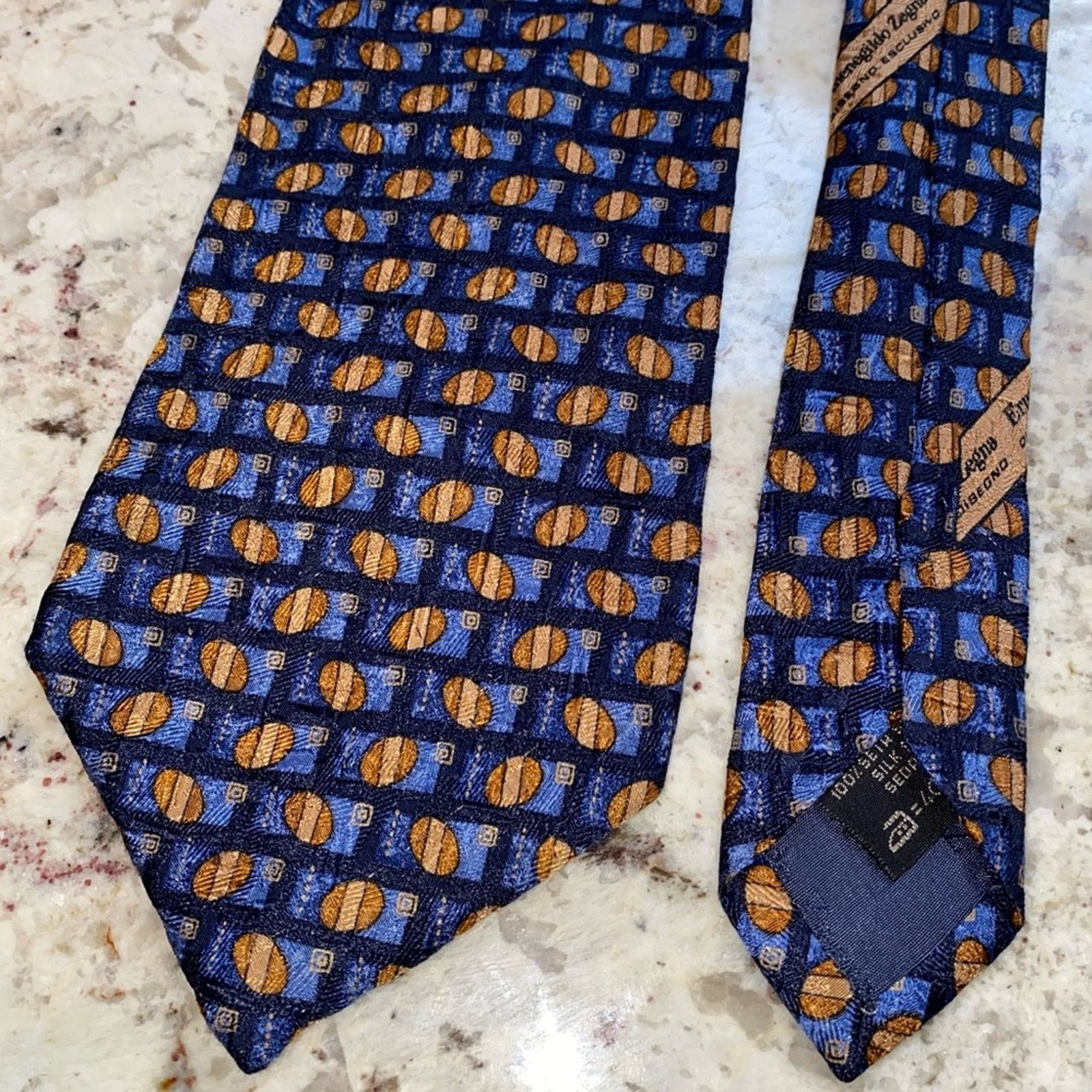 Ermenegildo Zegna ERMENEGILDO ZEGNA $210 Mens Blue Print Silk Necktie Tie EUC Size ONE SIZE - 5 Thumbnail