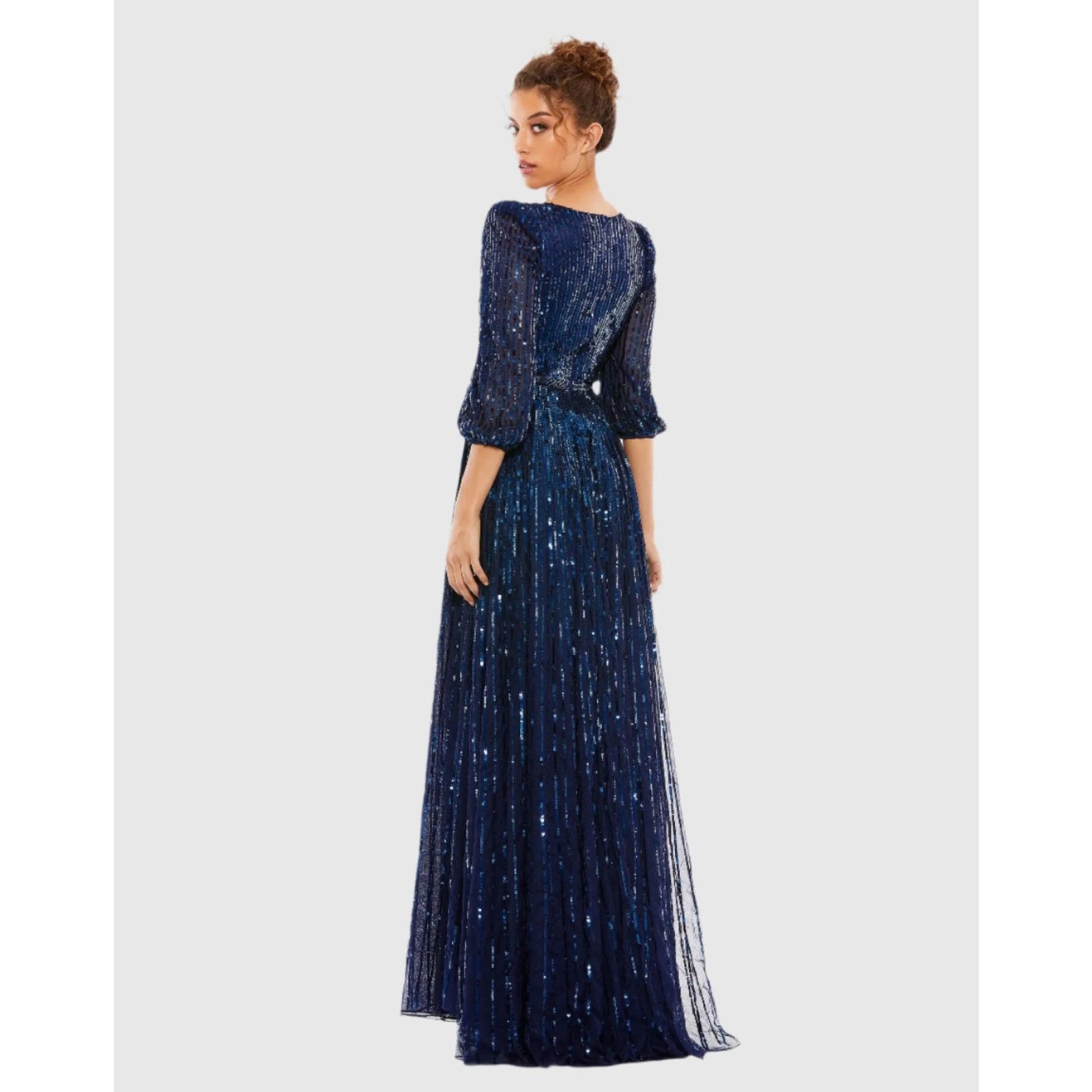 Other New Mac Duggal Sz 10 Midnight Blue Sequined Evening Gown Size L / US 10 / IT 46 - 3 Thumbnail