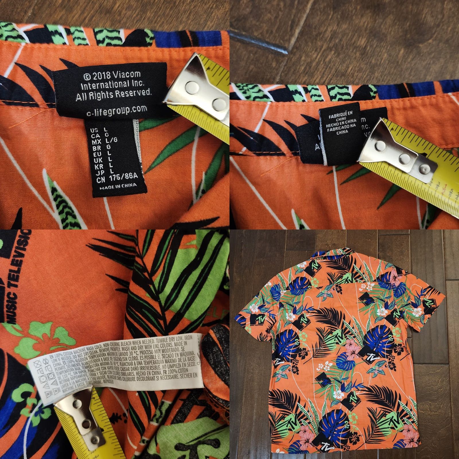 Logo 7 MTV Hawaiian Shirt Adult Large Orange Floral Logo Button Up Short Sleeve Mens Size US L / EU 52-54 / 3 - 9 Thumbnail
