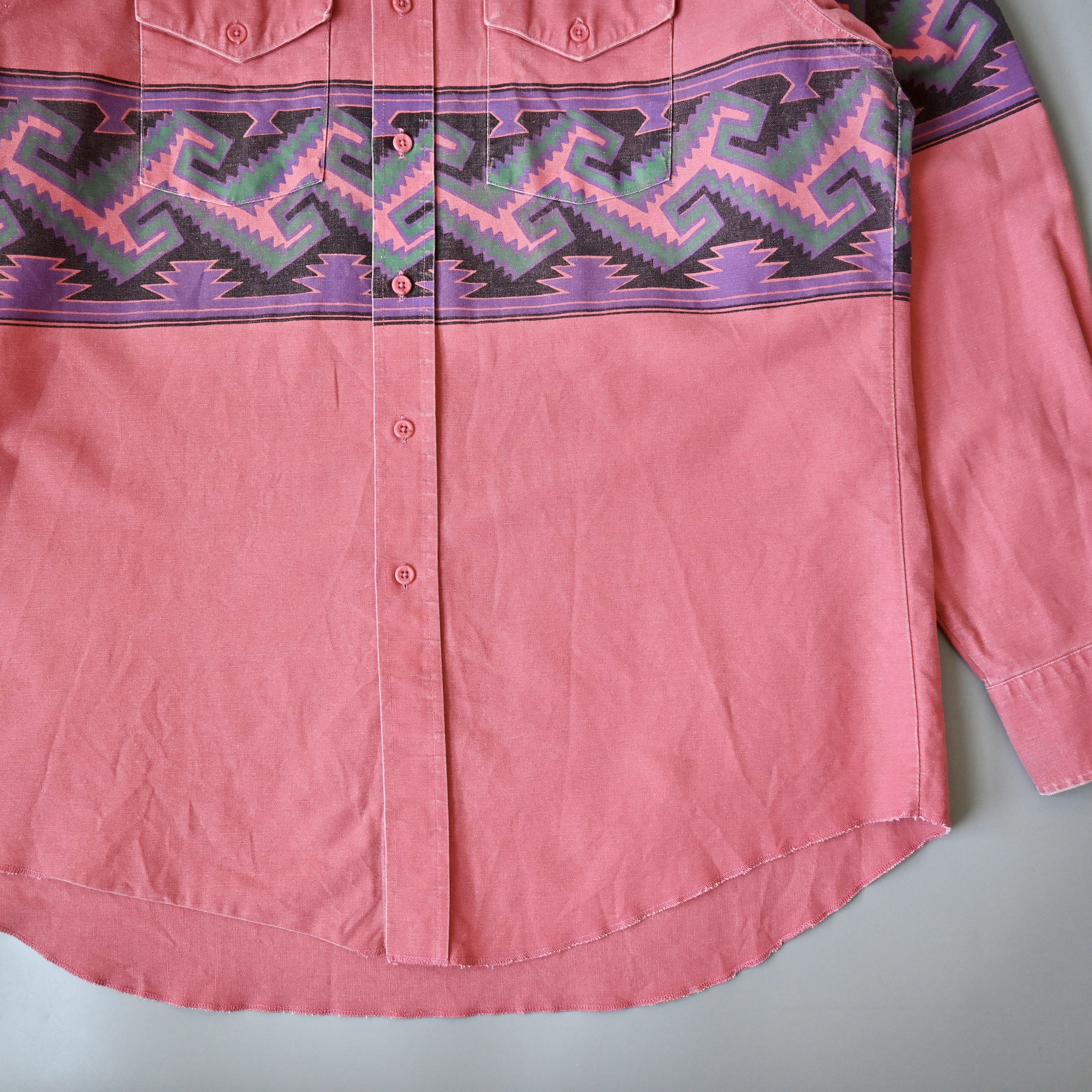Vintage VTG Wrangler Brushpopper shirt Aztec Navajo peach pink 17.5 Size US XL / EU 56 / 4 - 4 Thumbnail