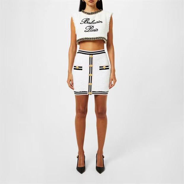 Balmain o1g2r1mq0924 Buttoned Mini Skirt in Multicolor Size 27" / US 4 / IT 40 - 6 Thumbnail