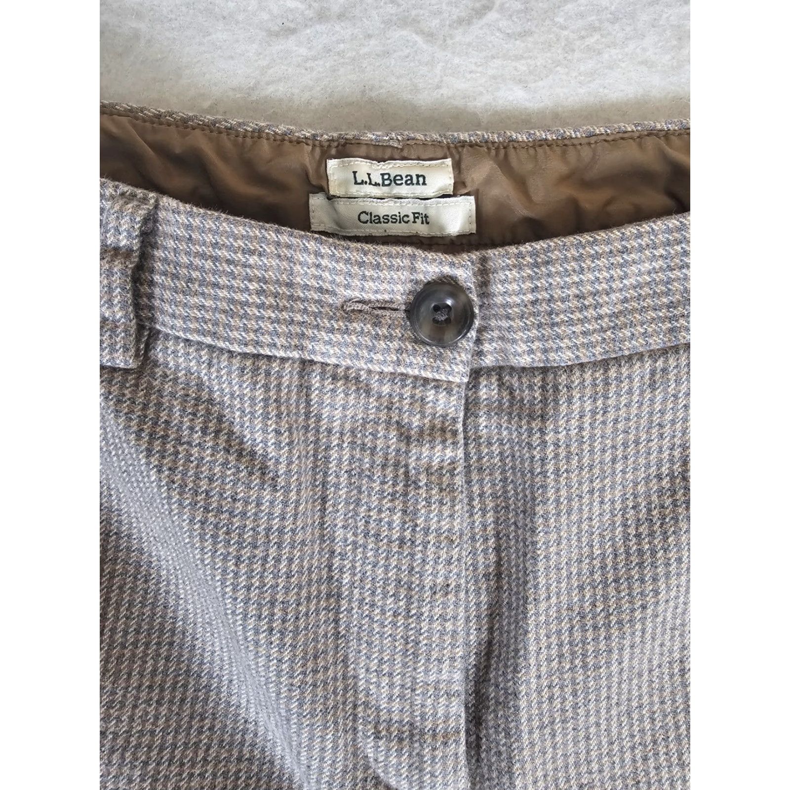Vintage VINTAGE L.L. BEAN Dress Pants Houndstooth 100% Cotton Lined Women's Size 14P Brown Tweed Pockets 90s Preppy Pants Womens Size 24" / US 00 / IT 34 - 4 Thumbnail