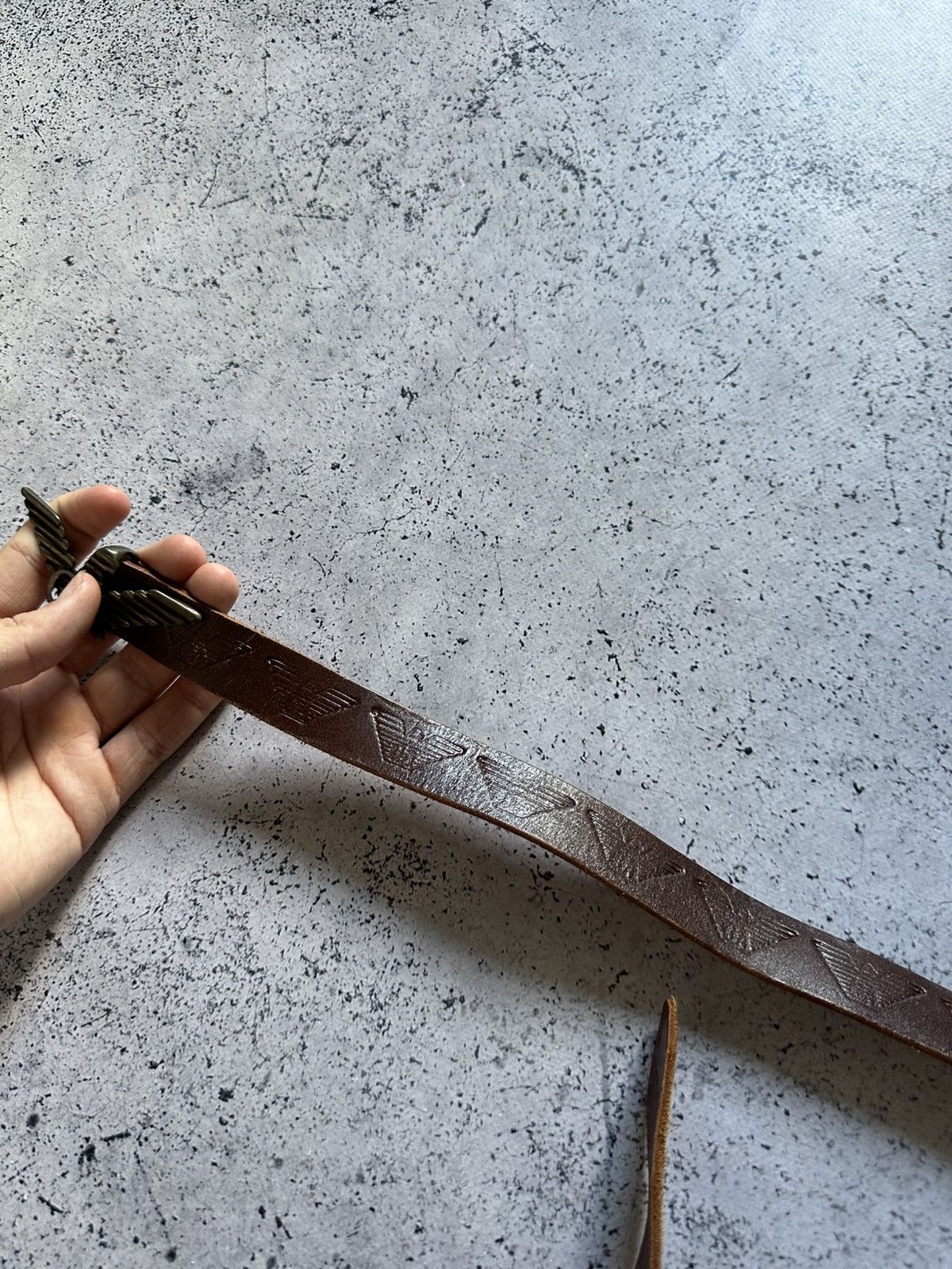 Giorgio Armani × Vintage Vintage Georgia Armani Brown Leather Belt Monogram Logo Y2K Size ONE SIZE - 4 Thumbnail