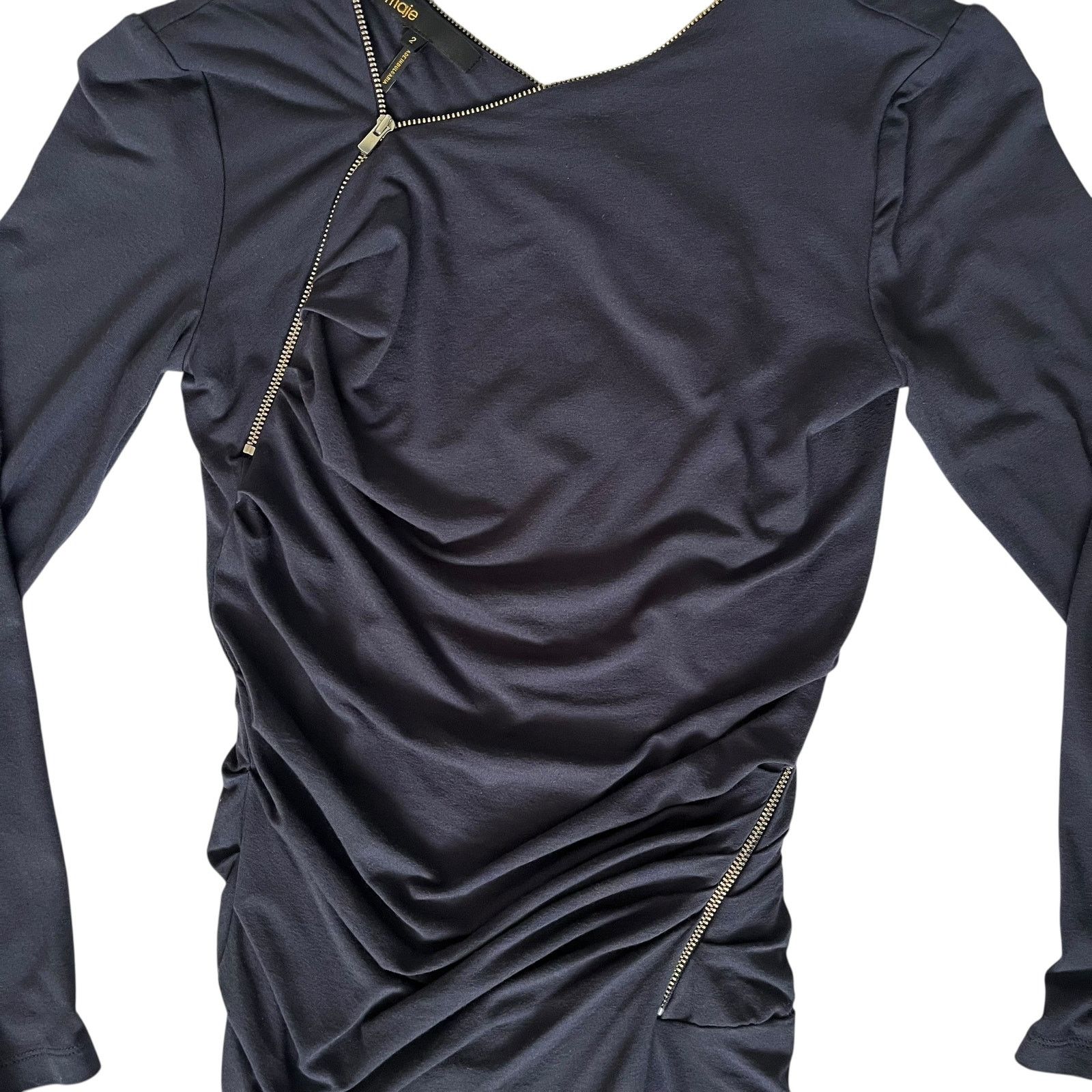 Maje Maje Rouage Dark Blue Asymmetric Zipper Bodycon Mini Dress Size M / US 6-8 / IT 42-44 - 7 Thumbnail