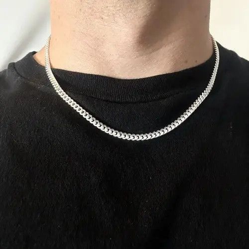 Jewelry Silver Chain Solid .925 Silver Miami Cuban Link 4mm 18 Inch Size ONE SIZE - 1 Thumbnail