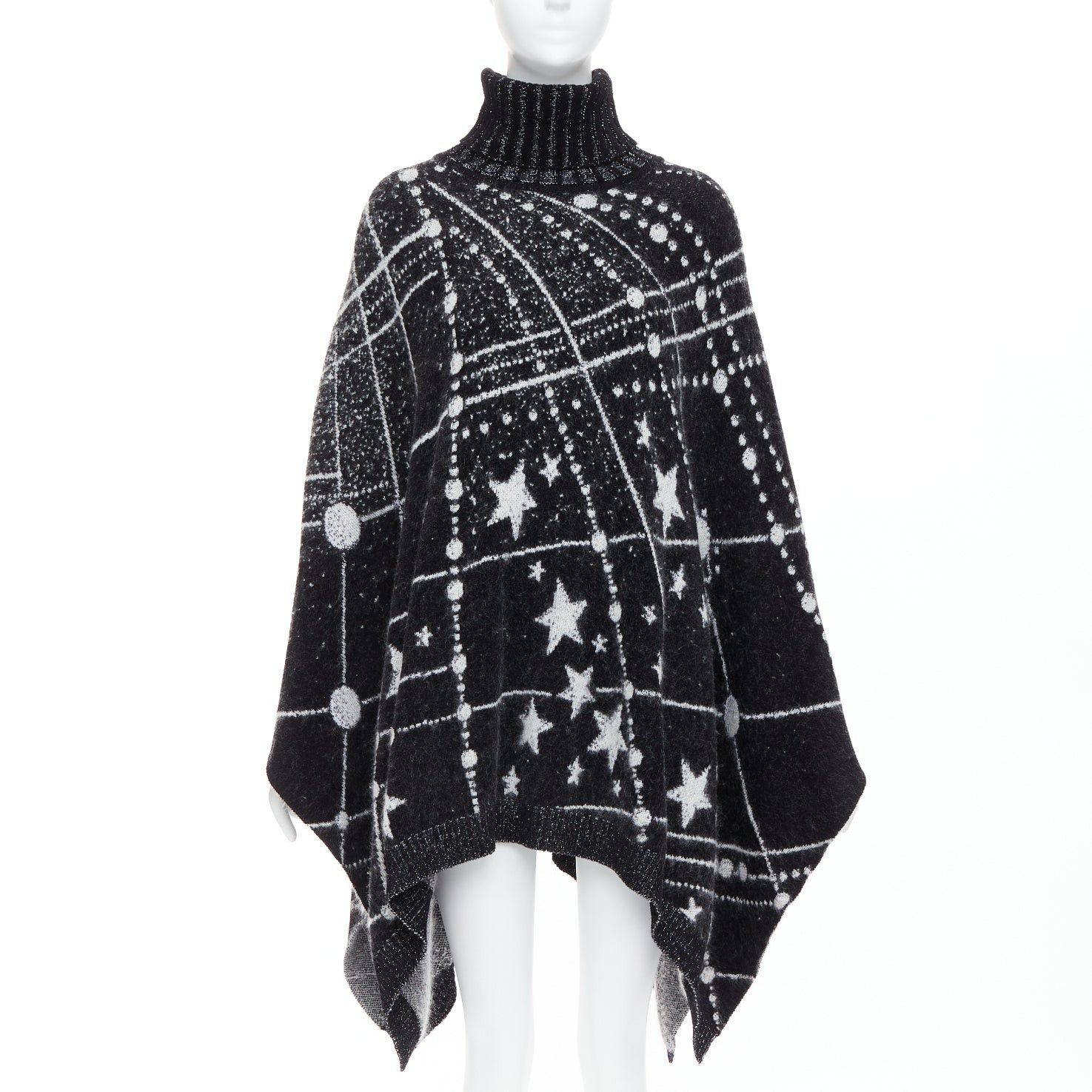 Saint Laurent Paris SAINT LAURENT 2018 Constellation black white astrology intarsia poncho cape S Size S / US 4 / IT 40 - 1 Thumbnail