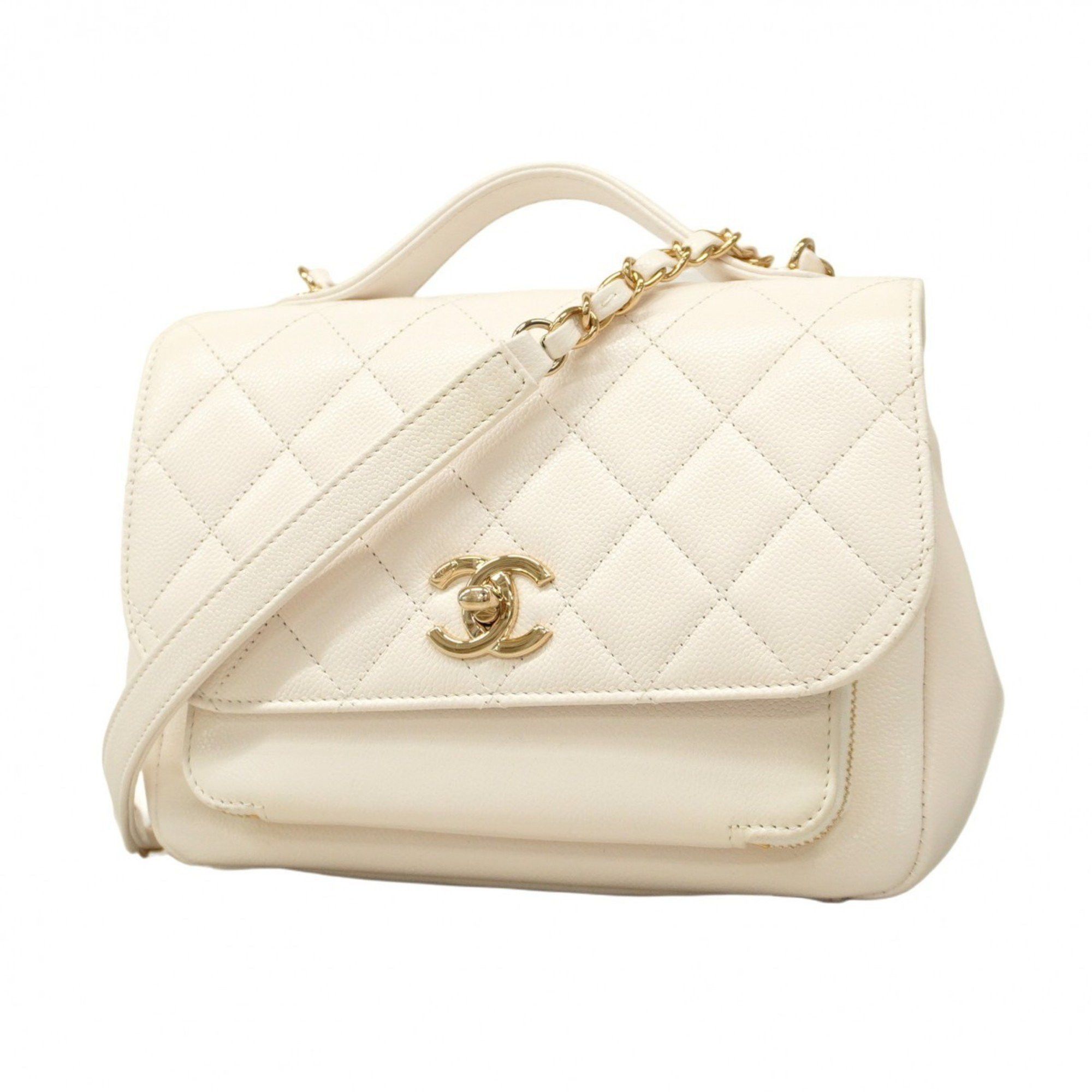Chanel Shoulder Bag Matelasse Chain Affinity Caviar Skin White Champagne Ladies, Women's