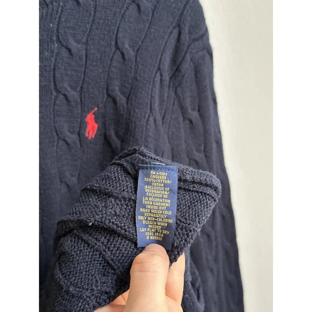 Polo Ralph Lauren Polo Ralph Lauren Cable Knit Sweater Navy Red Pony M Size US M / EU 48-50 / 2 - 5 Thumbnail