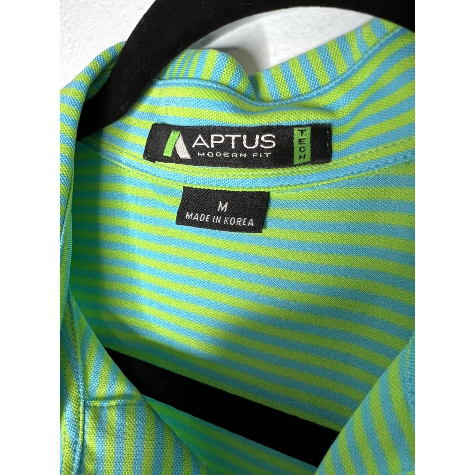 Vintage Aptus Golf Polo Shirt Mens Medium Modern Fit Green Blue Striped Polo Shirt Men M Green Blue Striped Modern Fit Aptus Golf Polo Size US M / EU 48-50 / 2 - 3 Thumbnail