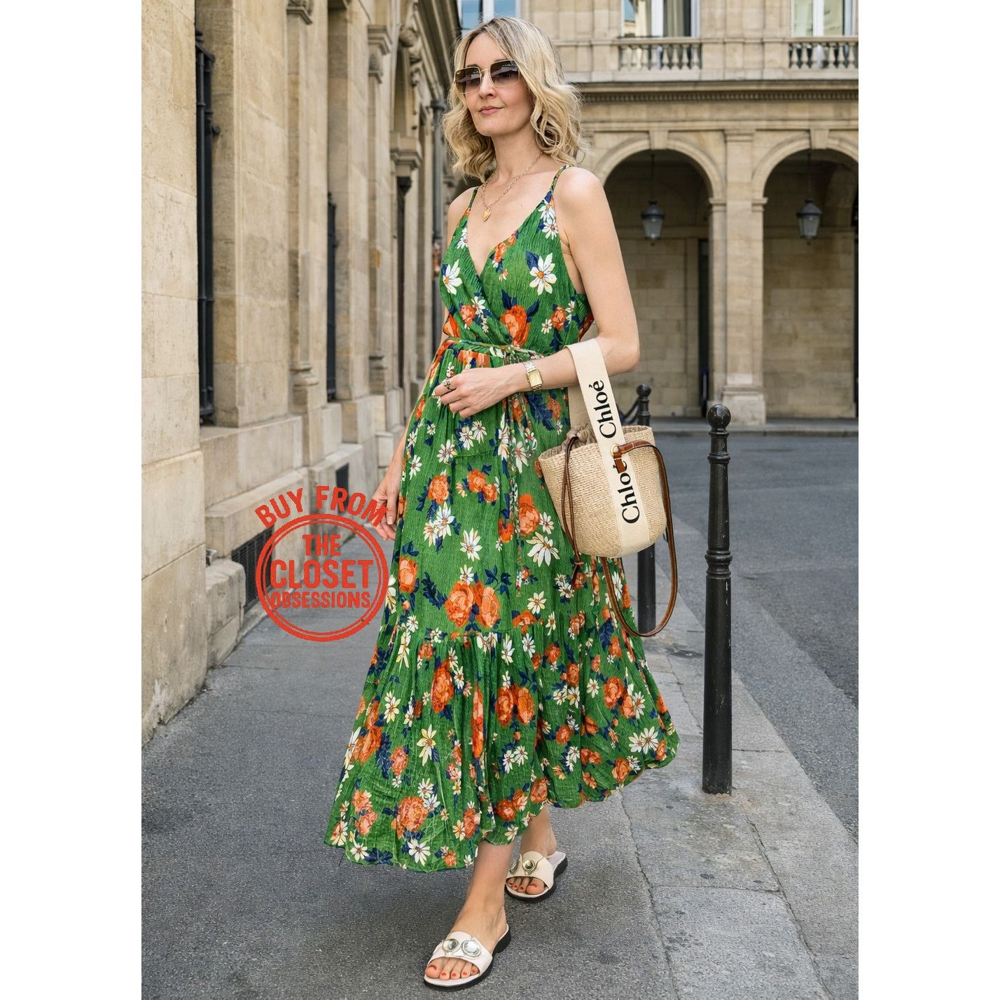 ZARA Green Floral Wrap V-Neck Midi Dress NWT - crrs.pl