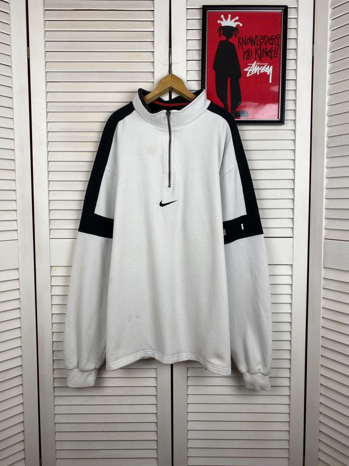 Nike Vintage 90s Nike Zip Up 1/4 Sweater Knit Central Swoosh Y2k Size US L / EU 52-54 / 3 - 1 Thumbnail