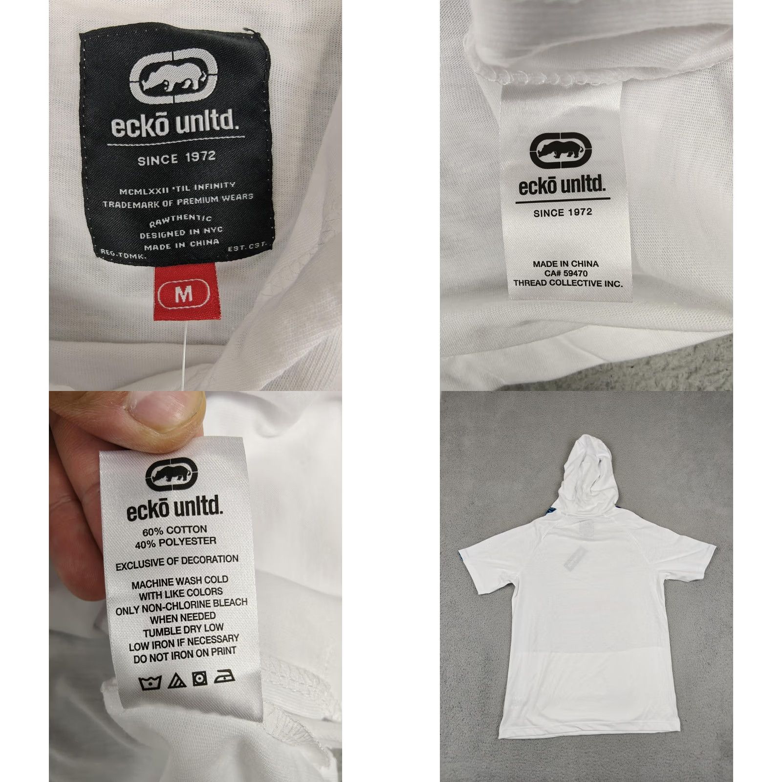 Ecko Unltd. Ecko Unltd Shirt Mens Medium White Hooded Short Sleeve Kangaroo Pocket EO31K826 Size US M / EU 48-50 / 2 - 8 Thumbnail
