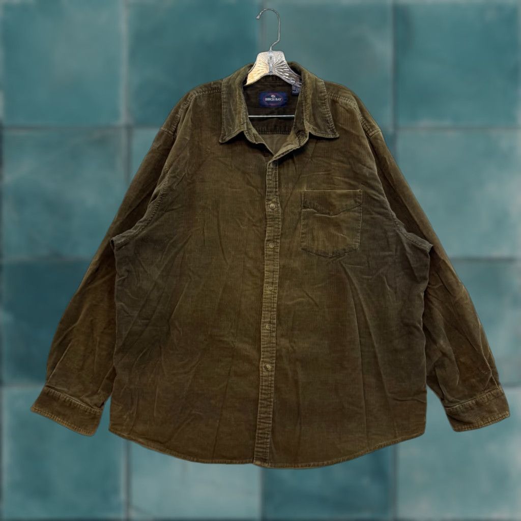 Olive VINTAGE Corduroy Button Up Shirt 2XL XXLT Olive Green Khaki Collared Long Sleeve Mens Size US XXL / EU 58 / 5 - 1 Thumbnail