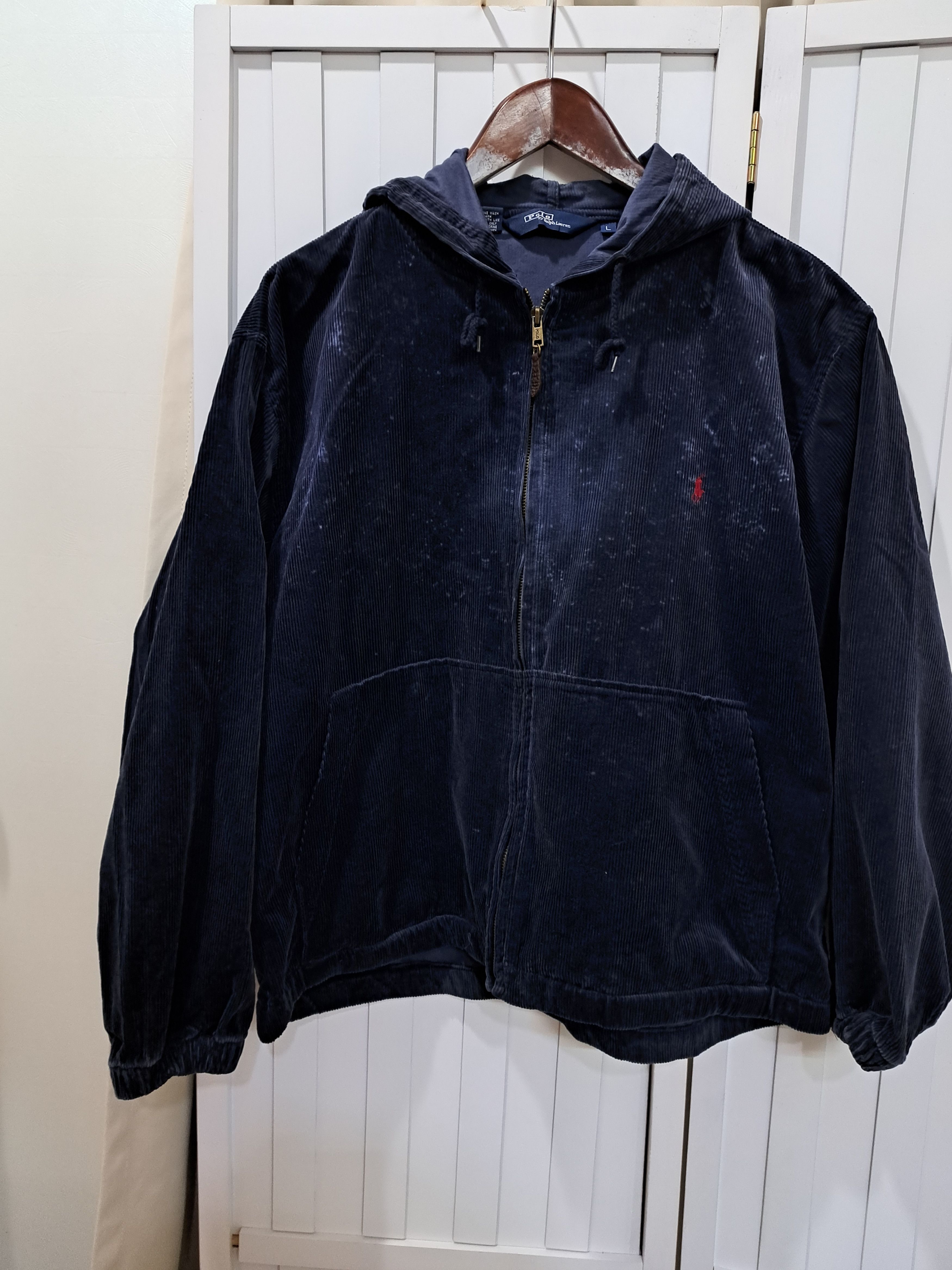image of Vintage 90's Polo Ralph Laurent Corduroy Hooded Jacket in Midnight Blue, Men's (Size XL)