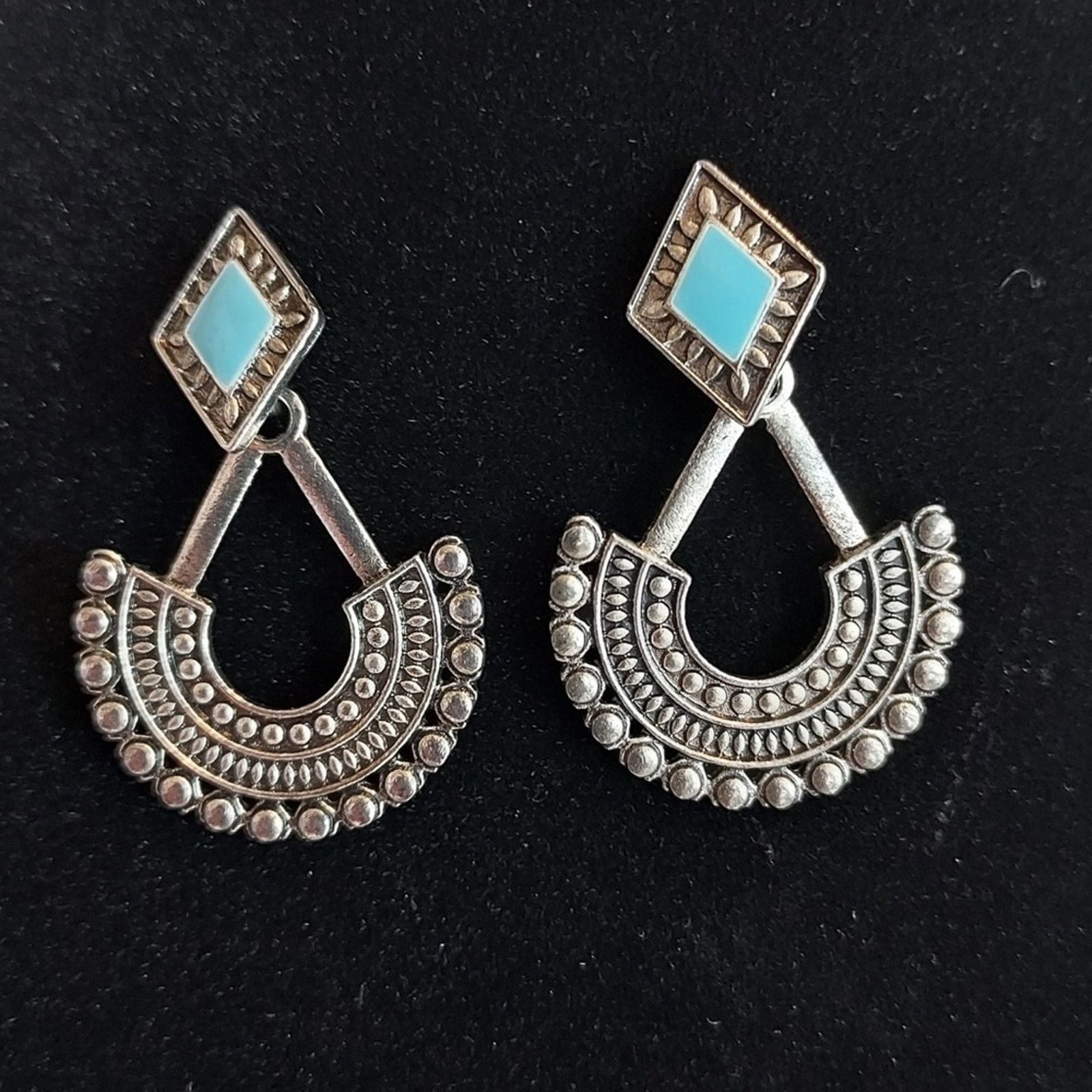 Other Silver Tone Blue Stone Bohemian Boho Aztec Post Earrings Size ONE SIZE - 4 Thumbnail