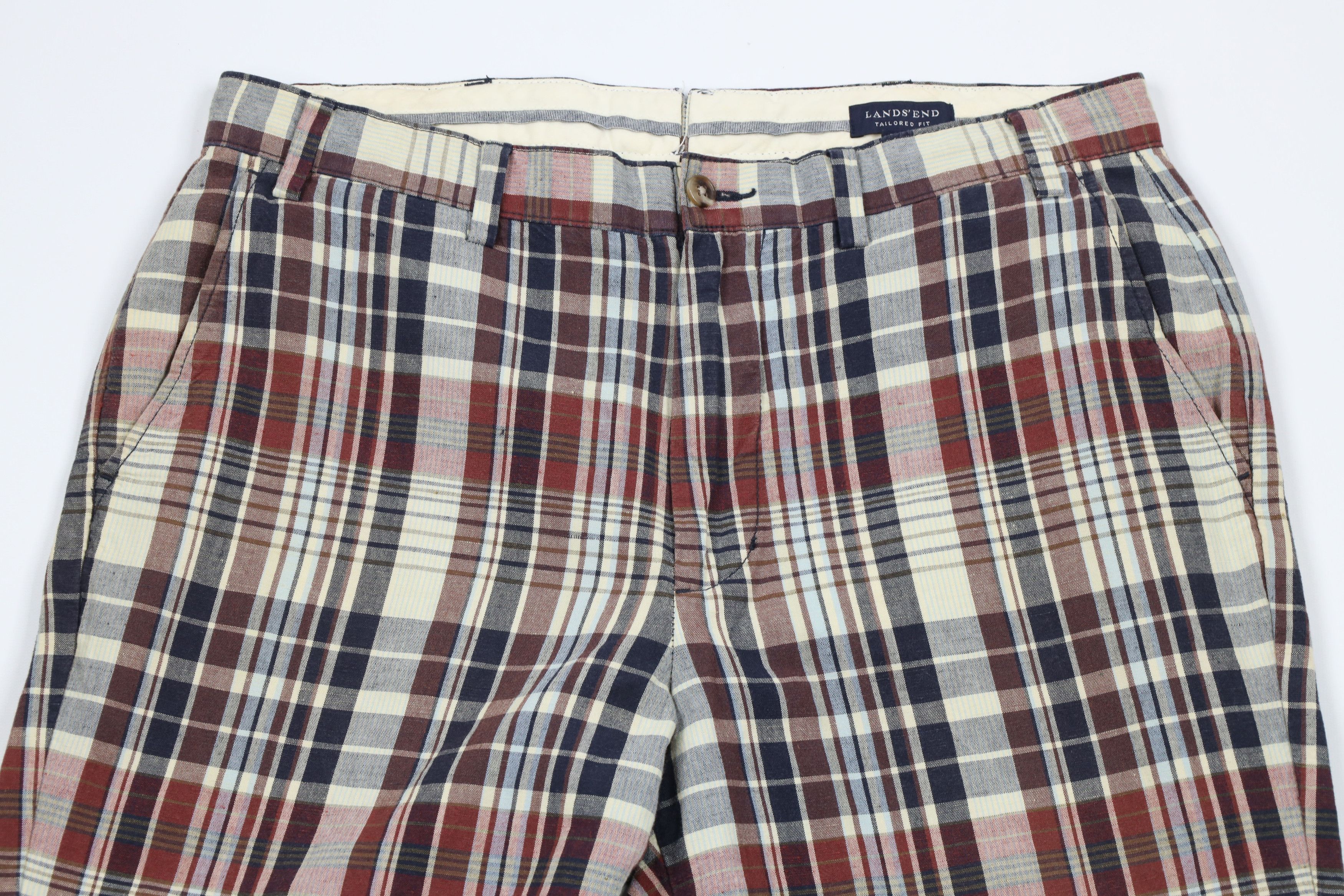 Lands' End × Vintage Vintage 90s Lands End Front Linen Blend Chino Pants Plaid Size US 34 / EU 50 - 2 Thumbnail