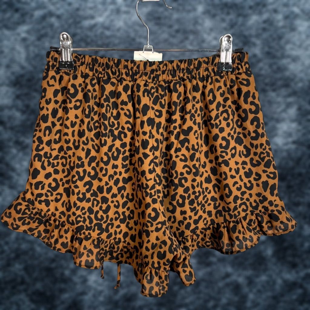 Vintage Sienna Sky Womens Small Brown & Black Leopard Print Ruffle Hem Shorts NEW! Size 28" / US 6 / IT 42 - 1 Thumbnail