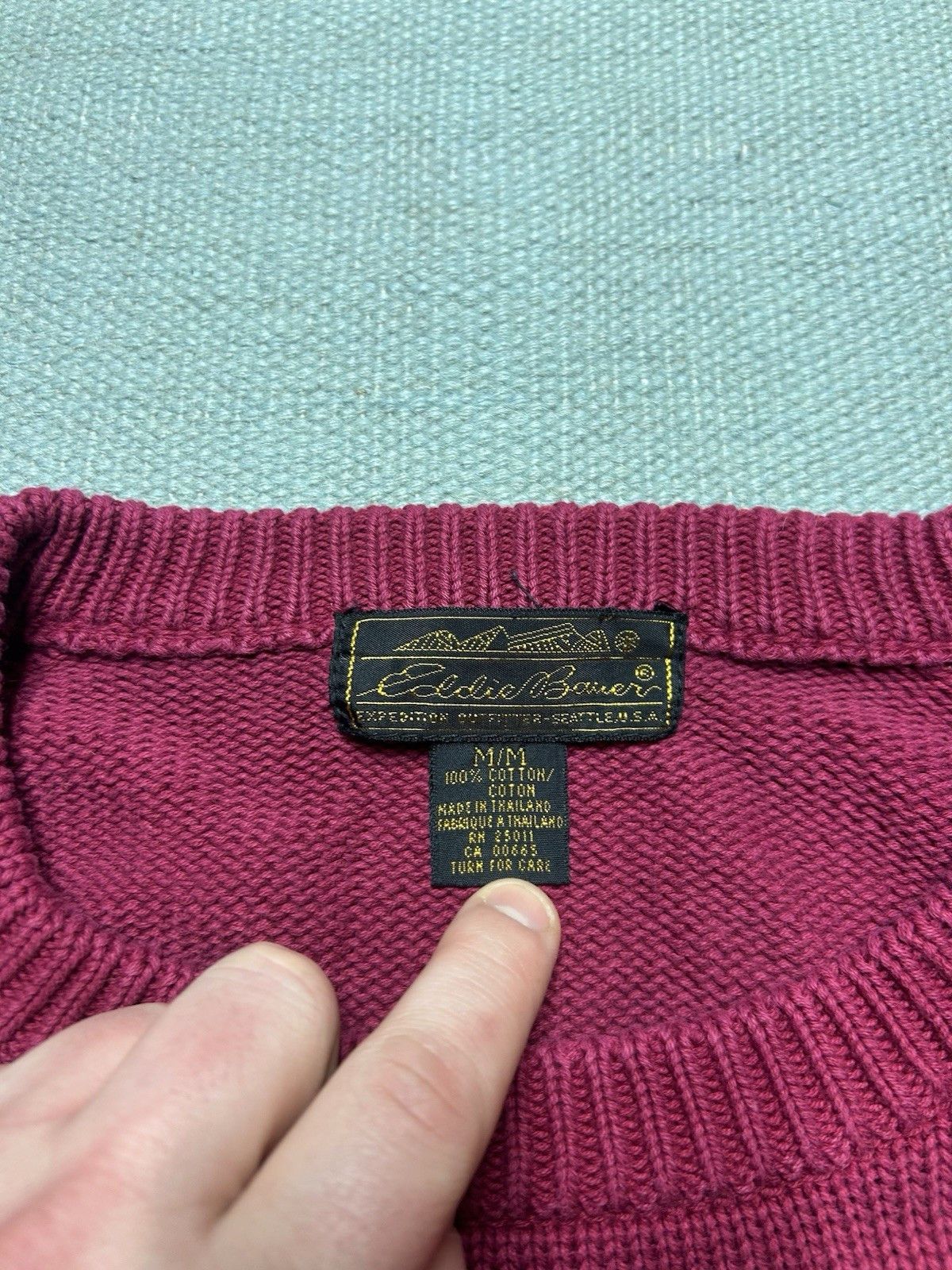Vintage 80s knit sweater Eddie Bauer cotton maroon heavyweigh medium Size US M / EU 48-50 / 2 - 3 Thumbnail