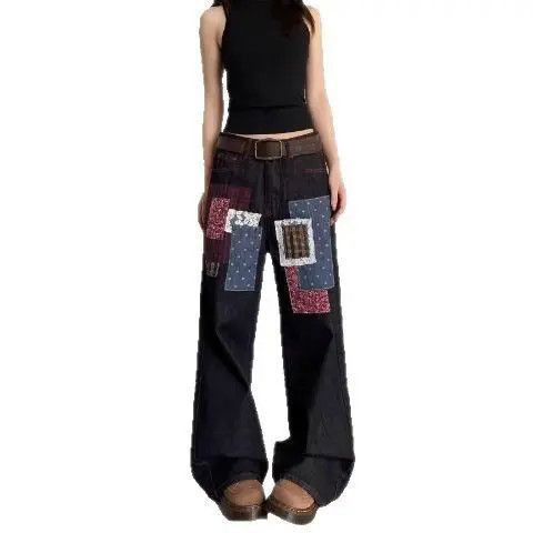 Japanese Brand Retro loose wide leg patchwork jeans Size US 32 / EU 48 - 5 Thumbnail