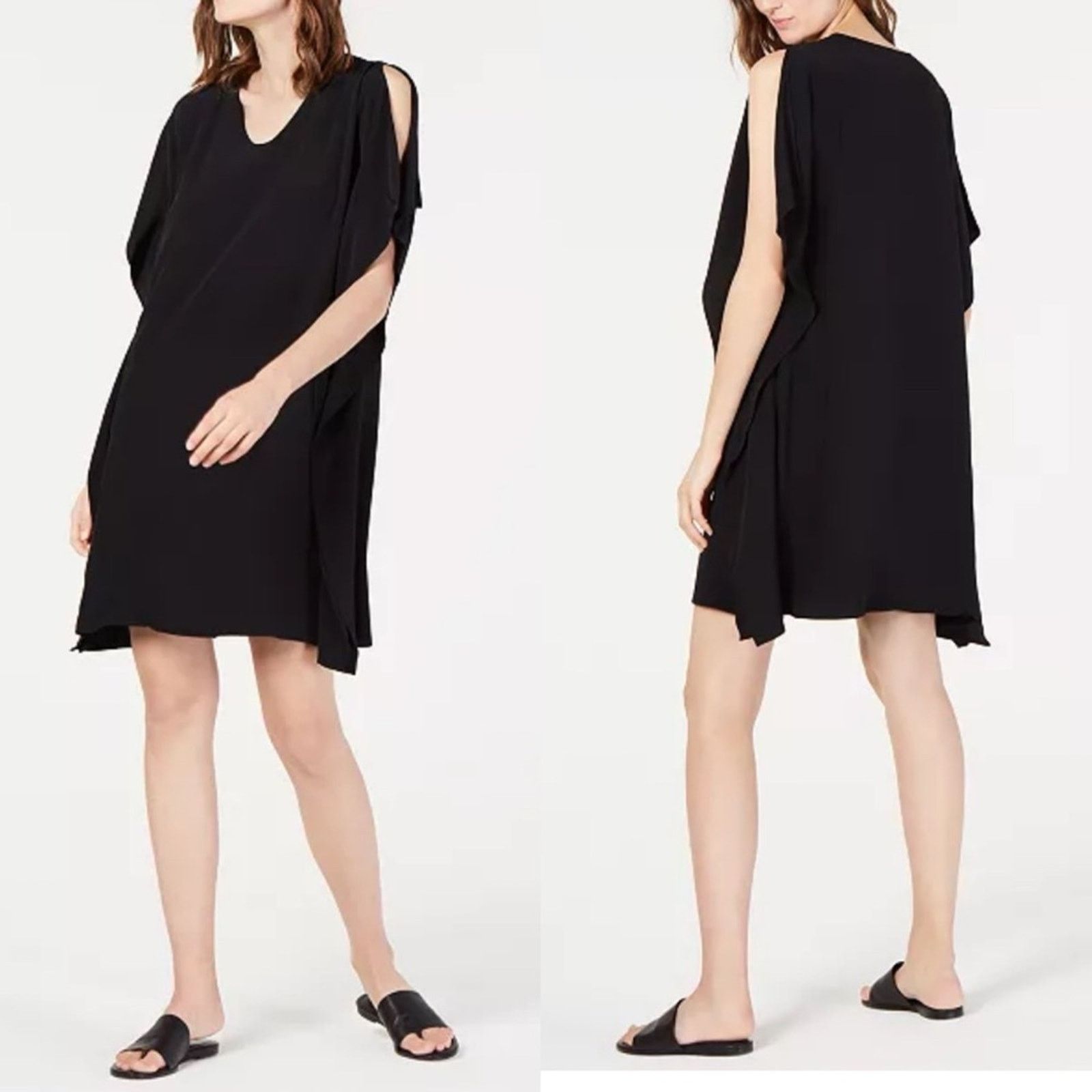 Eileen Fisher New $278 Eileen Fisher Tencel Black V Neck Caftan Dress XS Size XS / US 0-2 / IT 36-38 - 3 Thumbnail