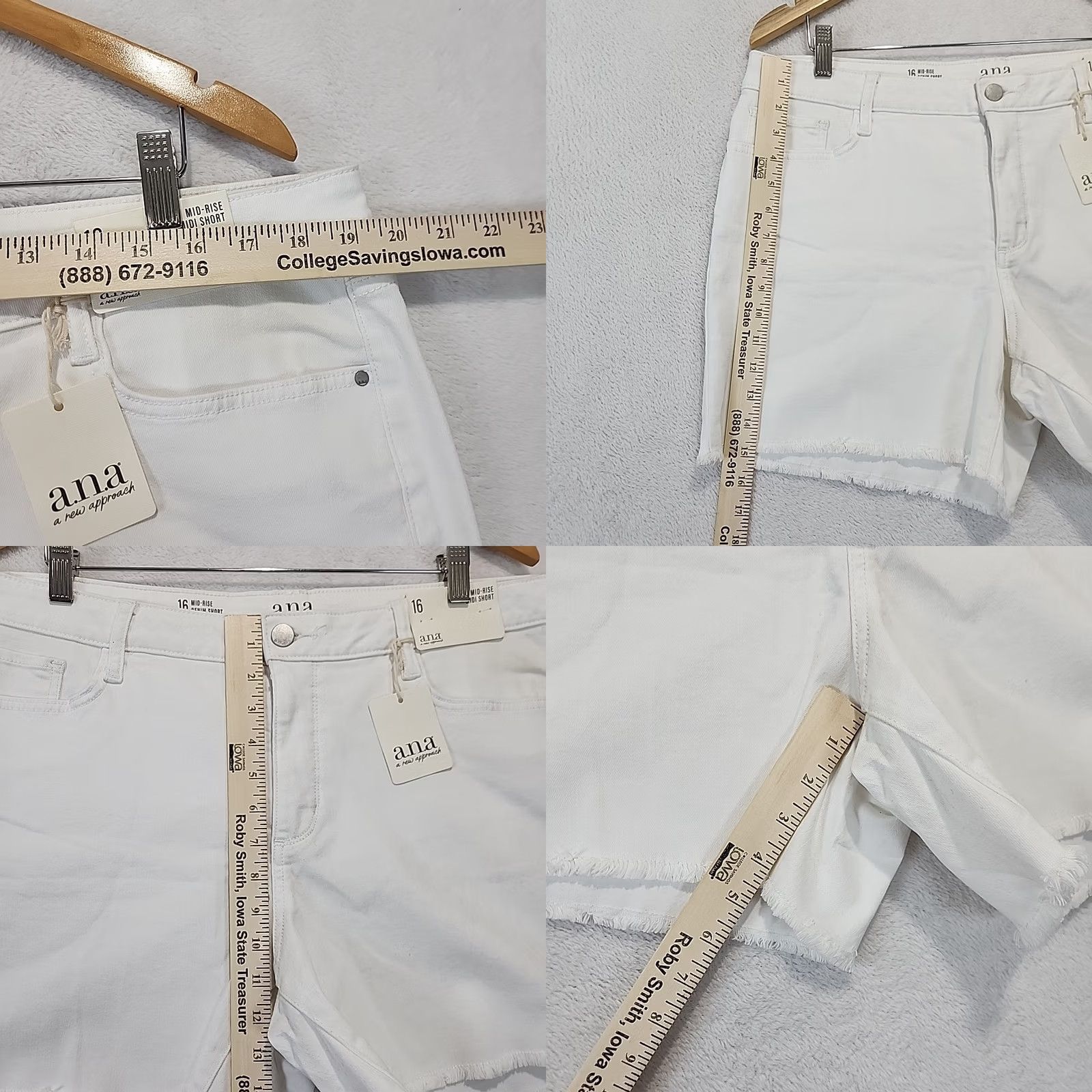 Denime a.n.a White Denim Midi Short Womens Size 16 Mid Rise 5" Inseam Flat Front 5-Pocket Rough Hem Casual Beach Womens Size 38" / US 16 / IT 52 - 8 Thumbnail