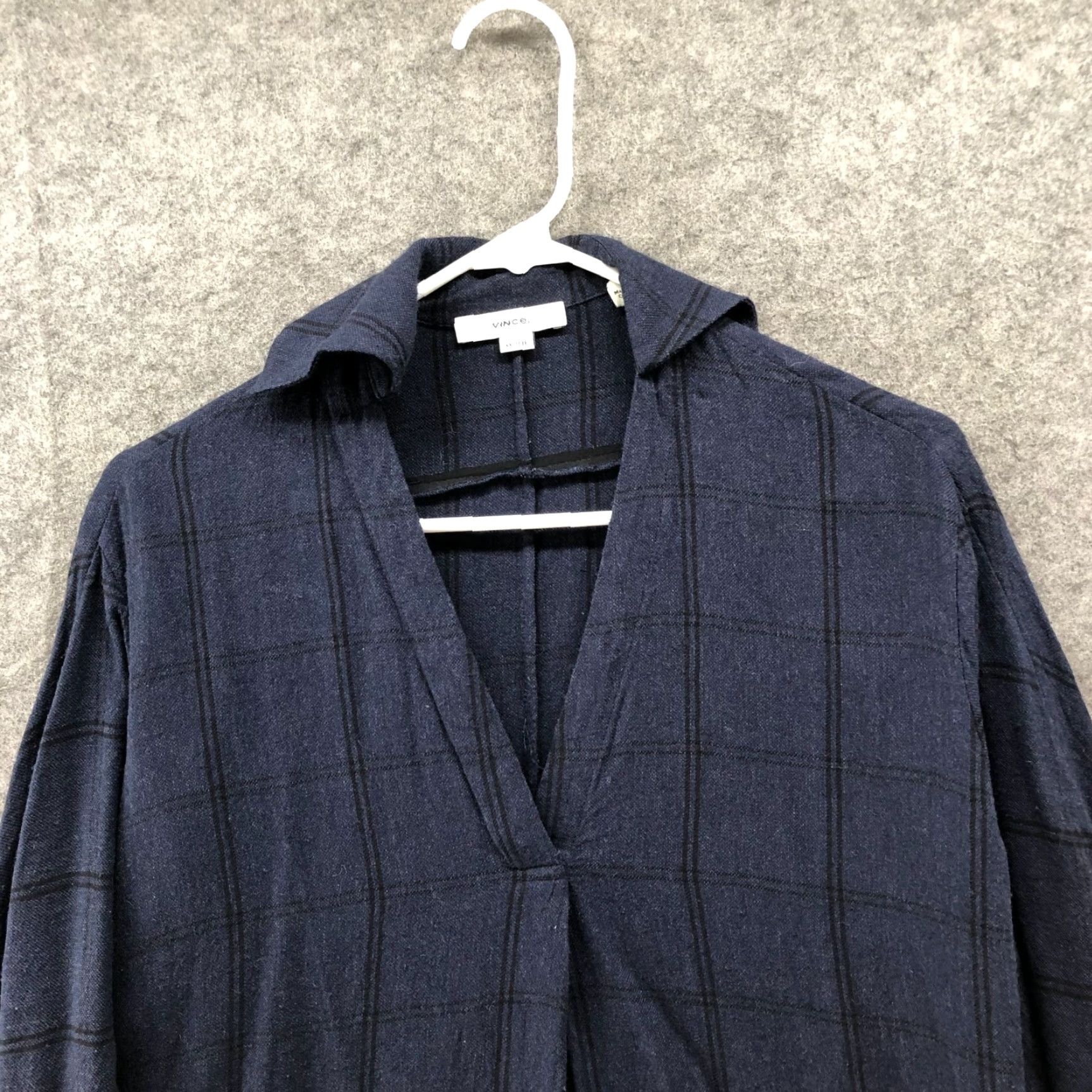 Vince Vince V-Neck Wool-Blend Marina Johnny Collar Long Sleeve Blouse XXS Blue Plaid Shirt Women XS Size XXS / US 00 / IT 34 - 3 Thumbnail