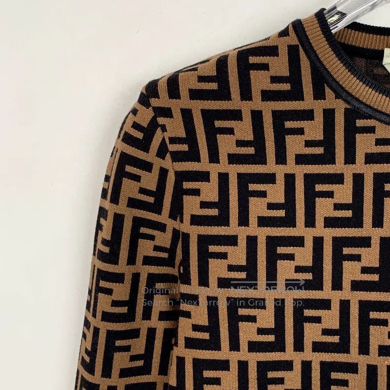 Fendi Fendi Dark brown logo letter all-over print round neck lon Size 4XL / US 24-26 - 3 Thumbnail