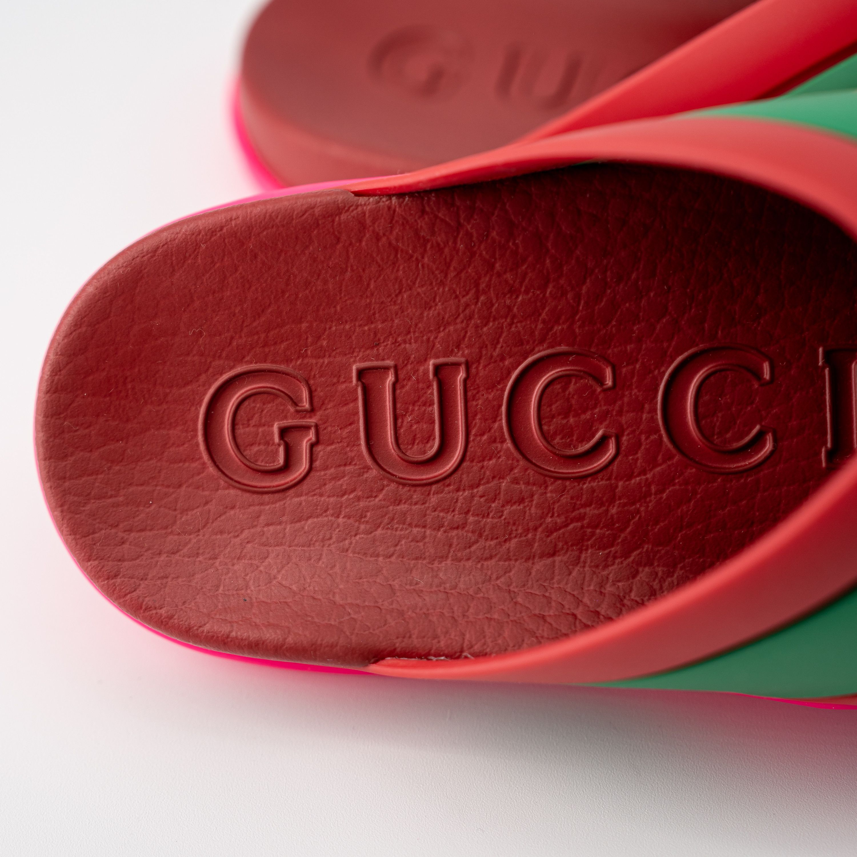 Gucci 37G - Gucci Slide Sandals Cross Striped Red Green Web Rubber Size US 7 / IT 37 - 7 Thumbnail