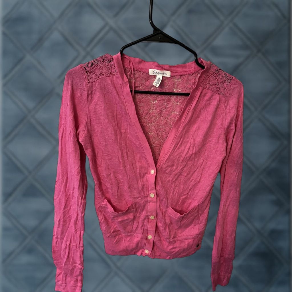 Aeropostale Aeropostale Women's Blouse Shirt Long Sleeve V-Neck Floral Lace Oversized Pink M Size M / US 6-8 / IT 42-44 - 1 Thumbnail