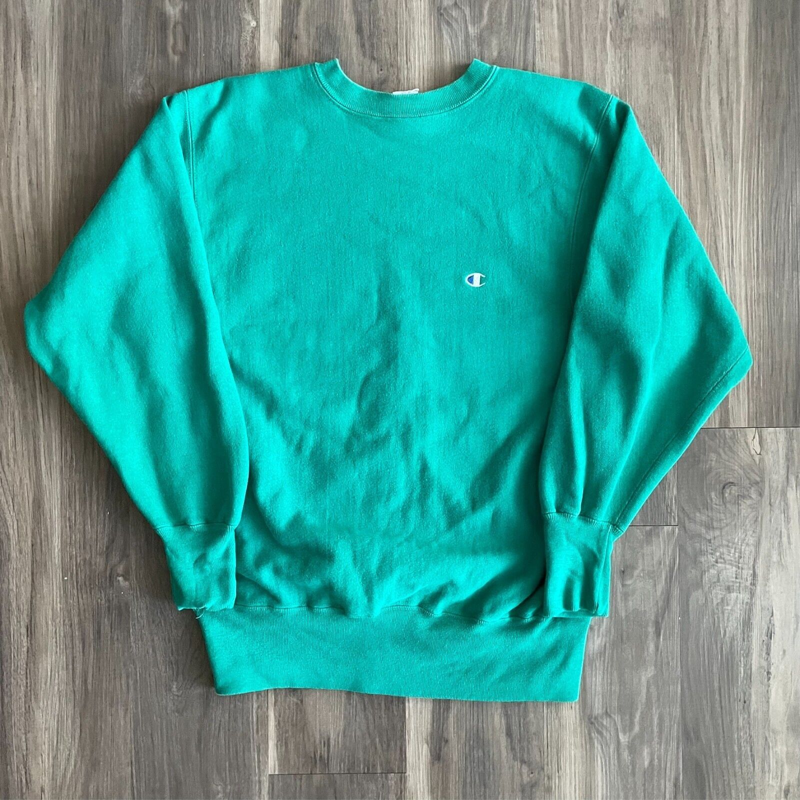 Champion × Vintage Vintage 90s Champion Reverse Weave Sweatshirt Blank Teal Size US L / EU 52-54 / 3 - 1 Thumbnail