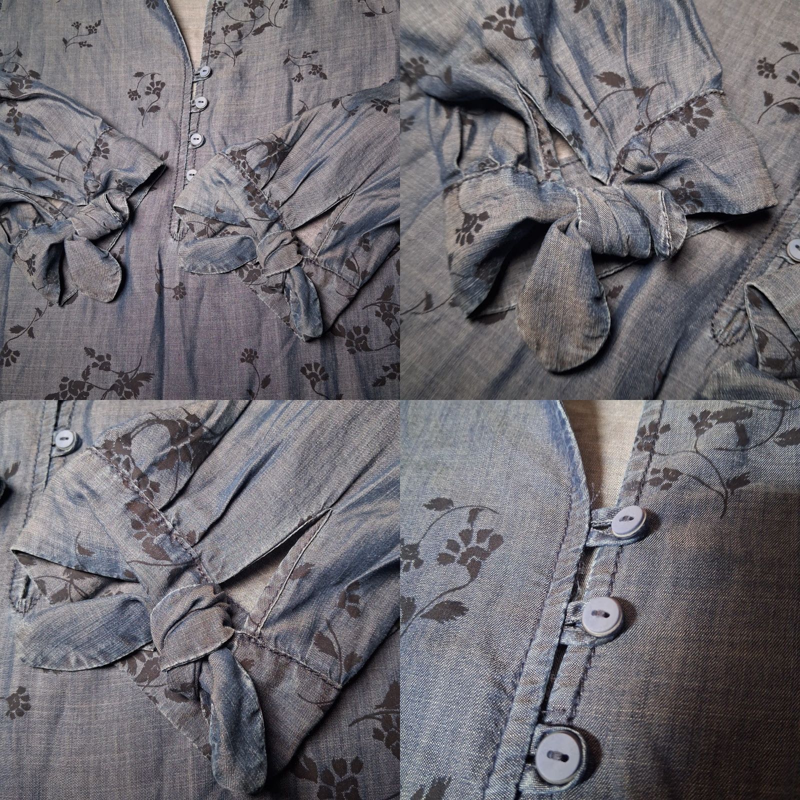 Liz Claiborne Liz Claiborne Blouse Medium Blue Floral Lyocell 3/4 Sleeve Button Bow Cuff NEW Size M / US 6-8 / IT 42-44 - 9 Thumbnail