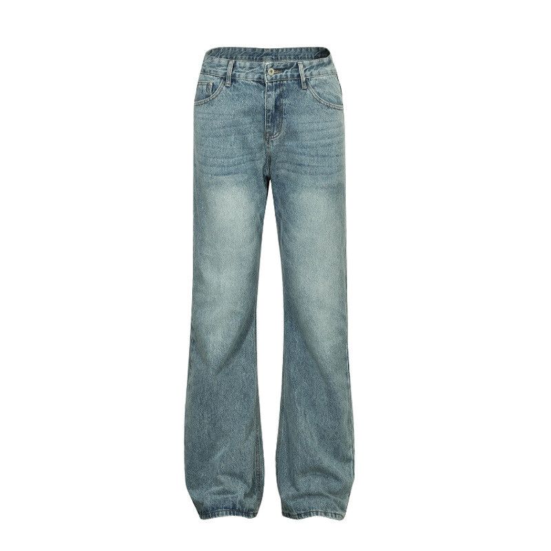 Men's straight-leg washed distressed casual flared jeans