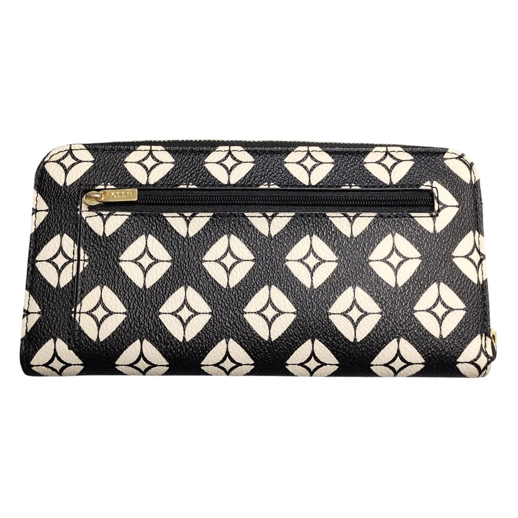 Fossil Fossil Wallet Geometric Print Leather Black White Zip-Around Womens Adult? Size ONE SIZE - 2 Thumbnail